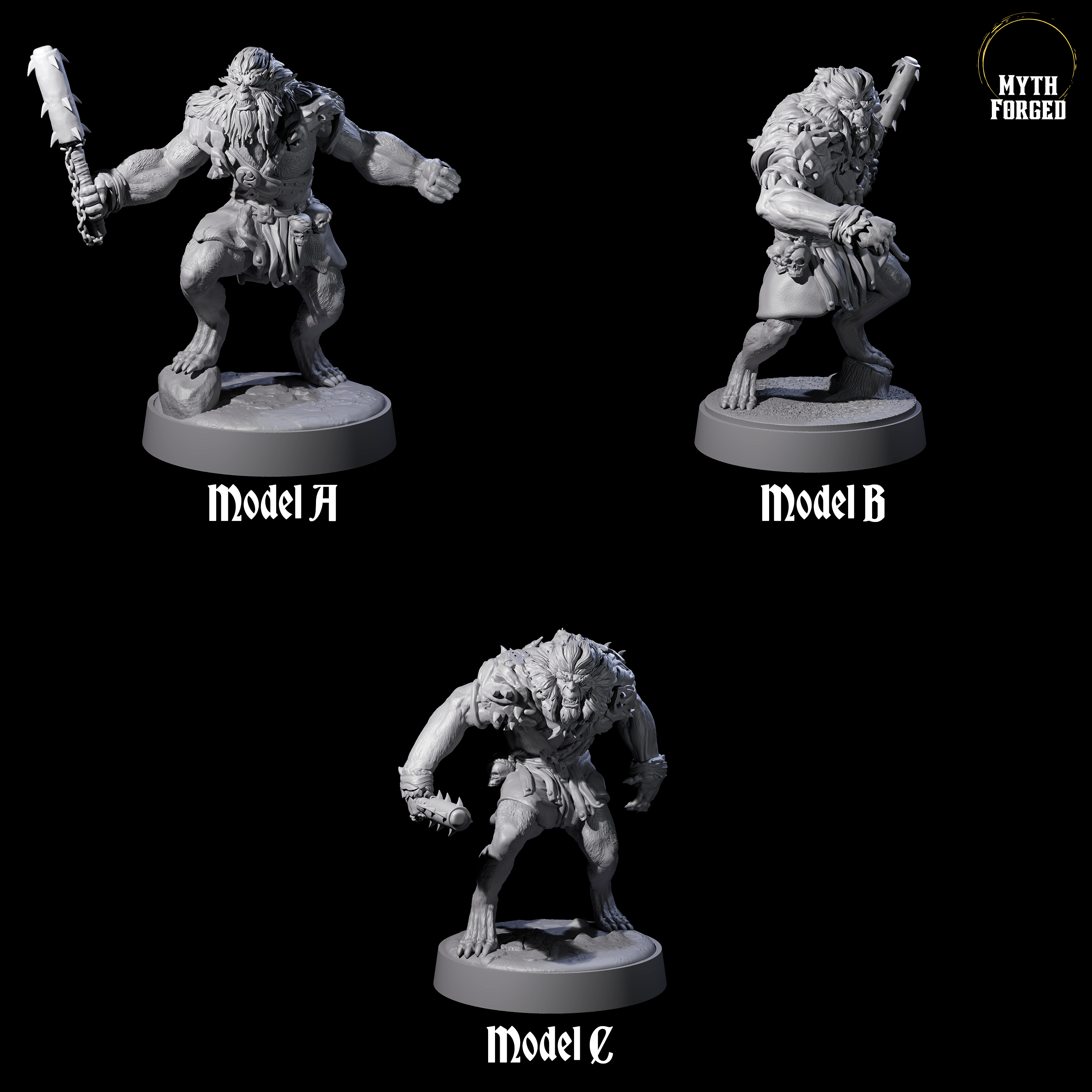 Three Ape-like Bugbears Miniature for Dungeons and Dragons, Pathfinder or other TTRPGs
