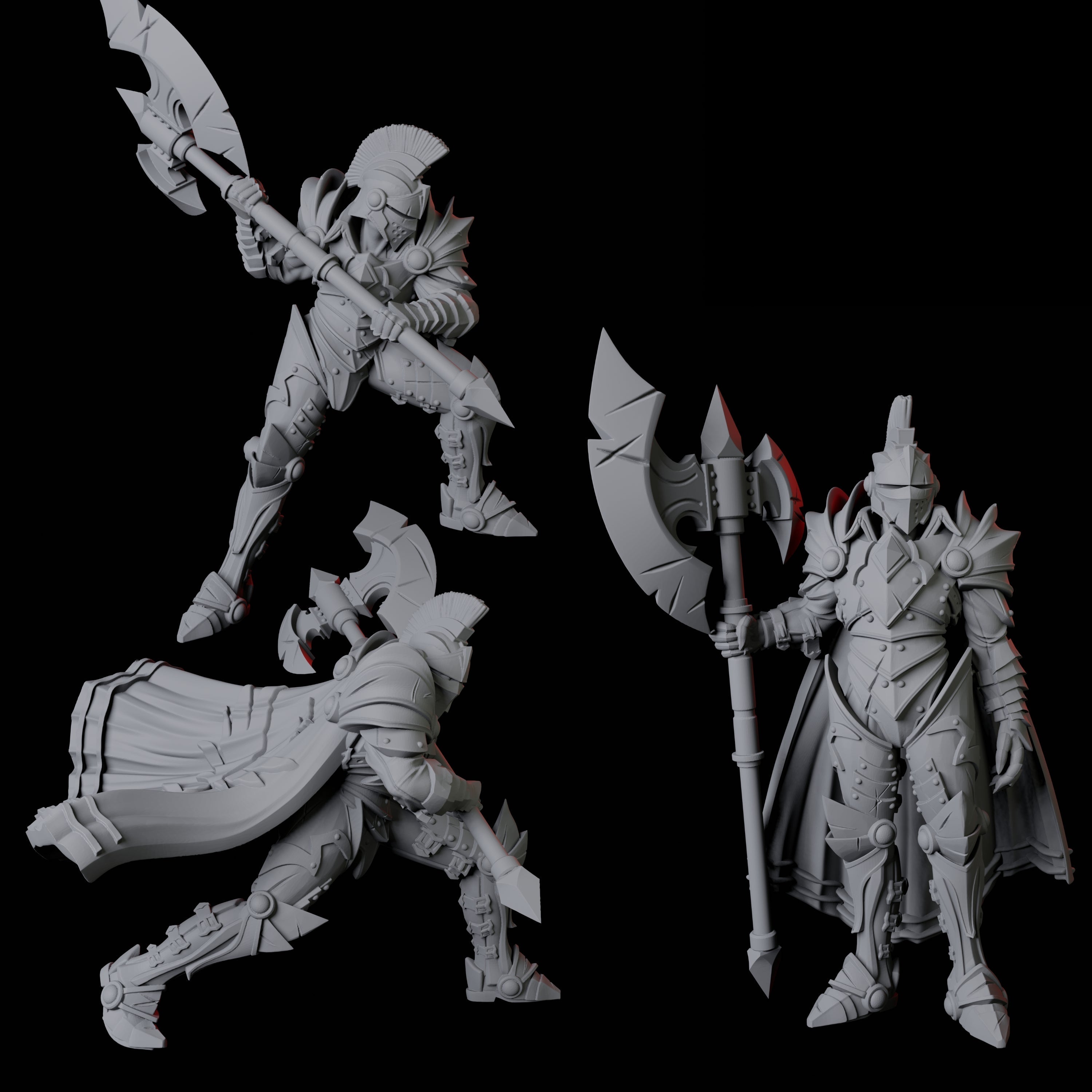 Three Axe-Wielding Knights Miniature for Dungeons and Dragons, Pathfinder or other TTRPGs