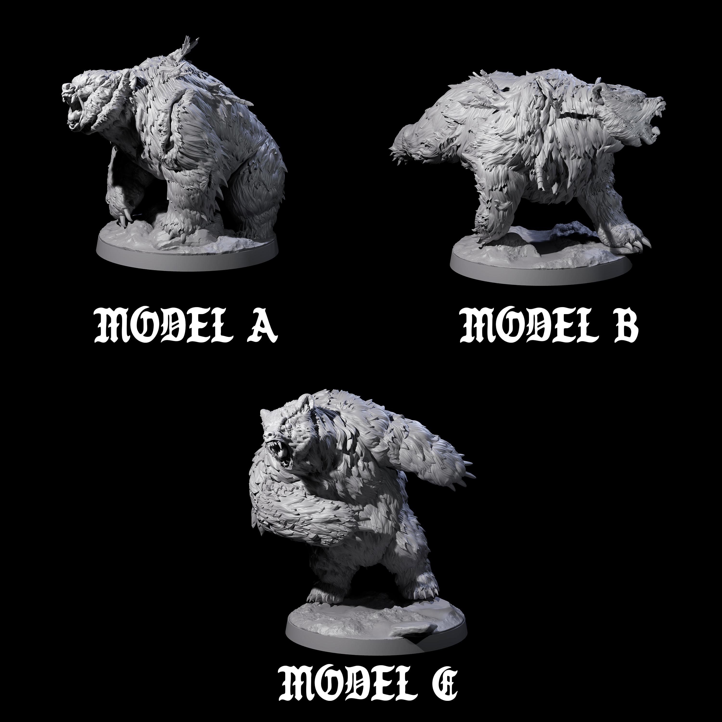 Three Battle Hardened Dire Bears Miniature for Dungeons and Dragons, Pathfinder or other TTRPGs