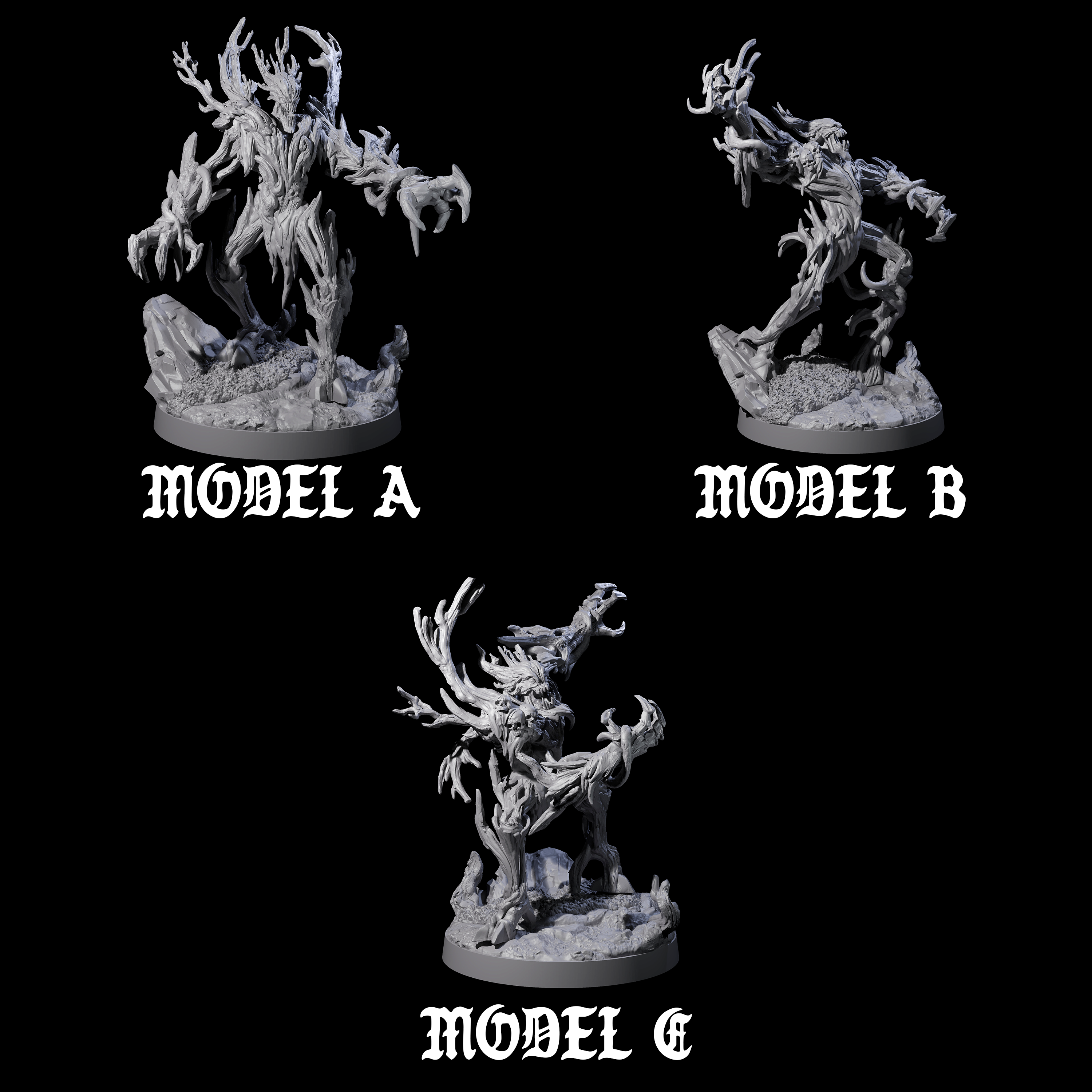 Three Blighted Treant Stalkers Miniature for Dungeons and Dragons, Pathfinder or other TTRPGs