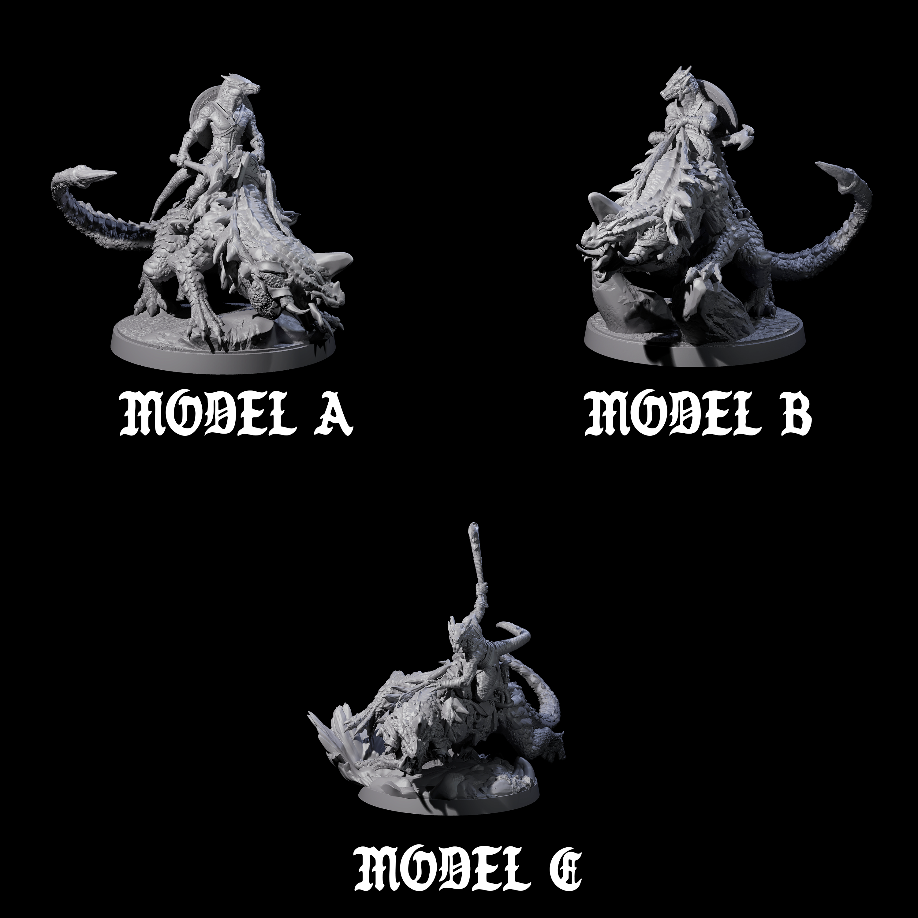 Three Charging Kobolds on Drakes Miniature for Dungeons and Dragons, Pathfinder or other TTRPGs
