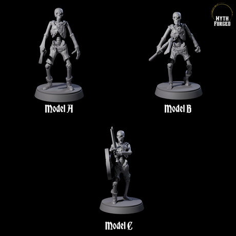 Three Civilian Skeletons Miniature for Dungeons and Dragons, Pathfinder or other TTRPGs