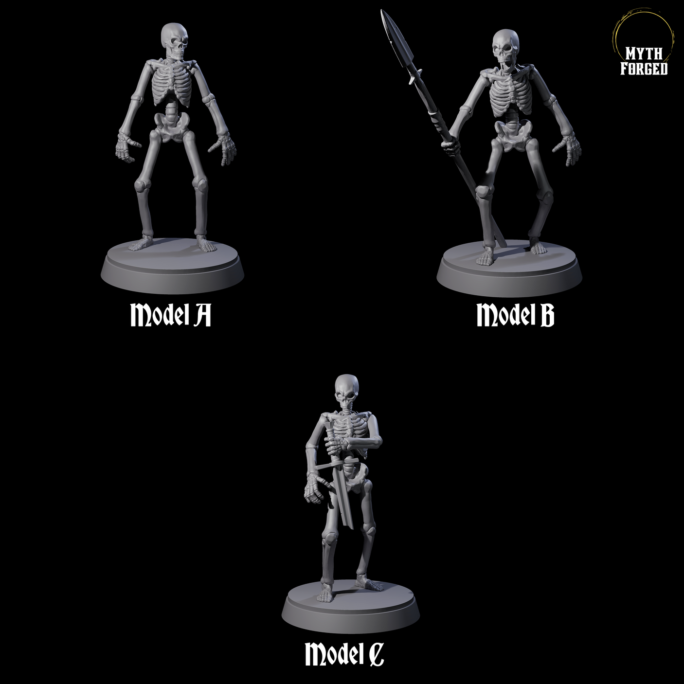 Three Clattering Classic Skeletons Miniature for Dungeons and Dragons, Pathfinder or other TTRPGs