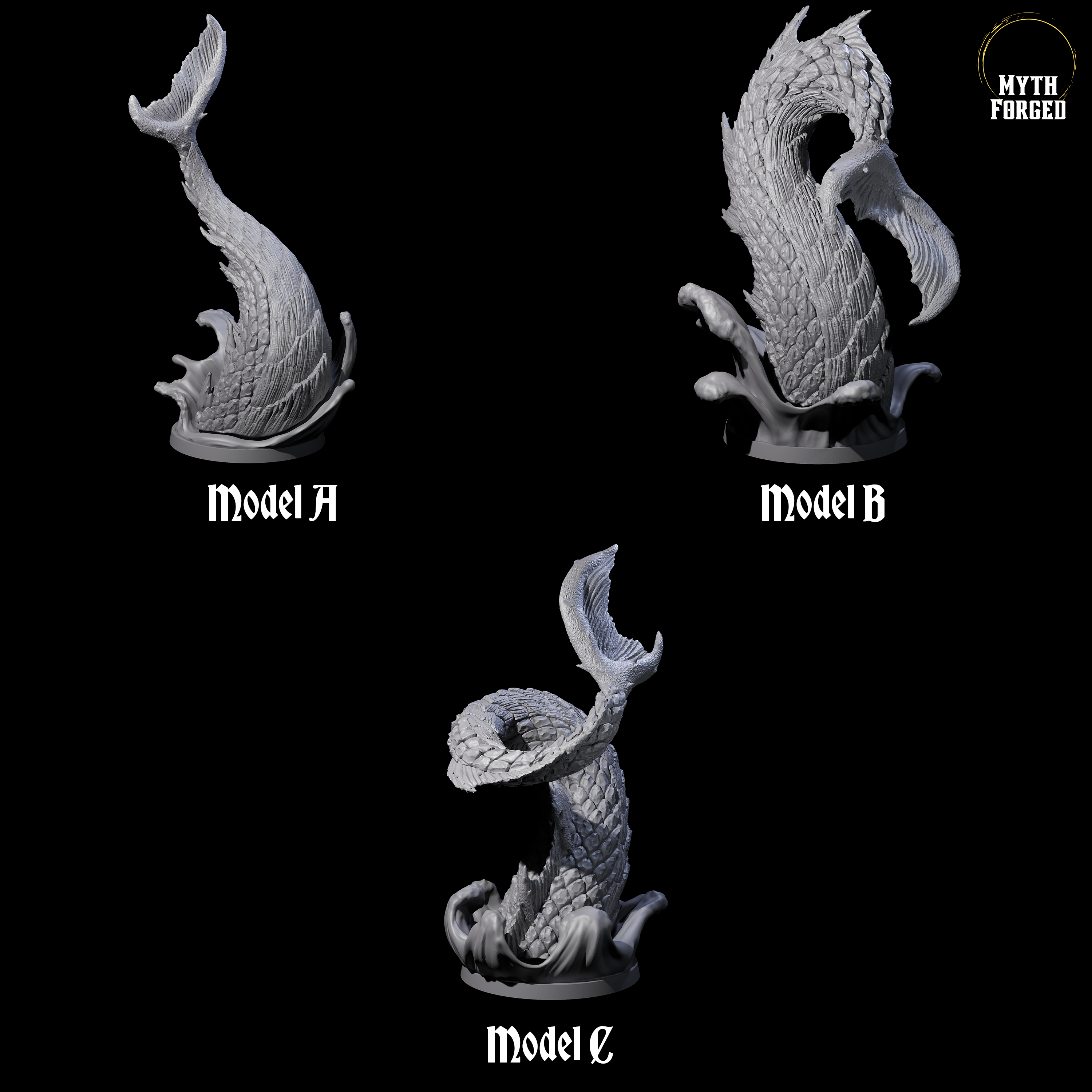 Three Crashing Sea Monster Tails Miniature for Dungeons and Dragons, Pathfinder or other TTRPGs