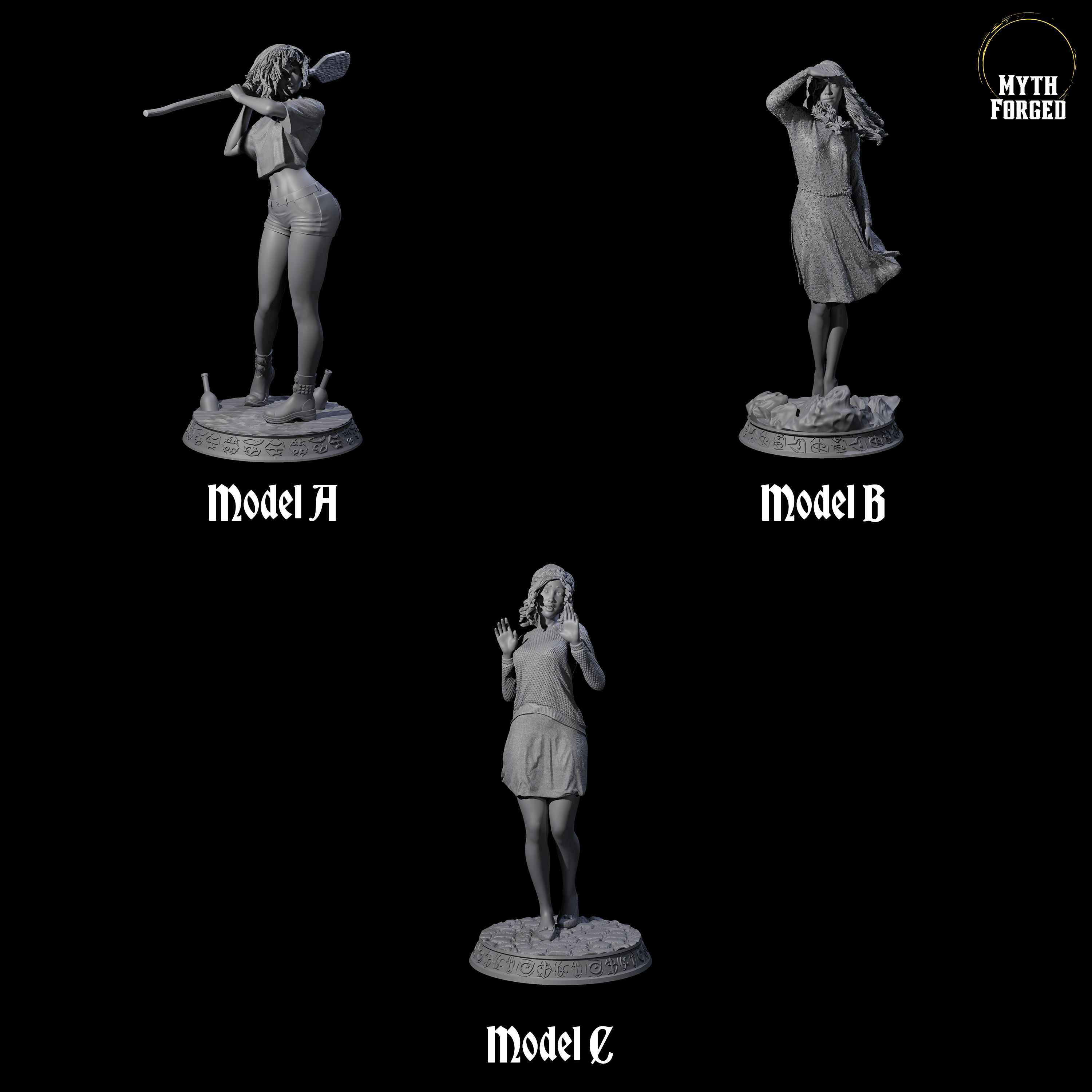 Three Cthulhu Heroines Miniature for Dungeons and Dragons, Pathfinder or other TTRPGs
