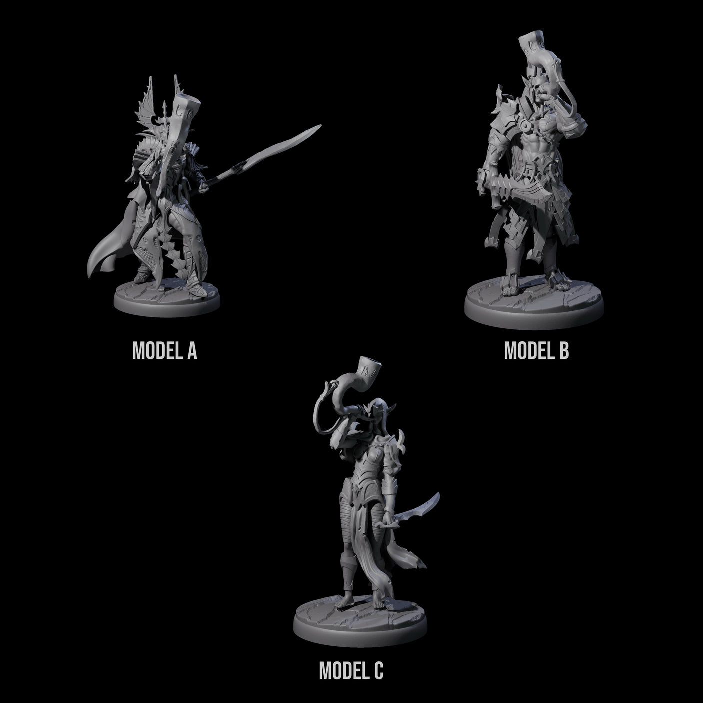 Three Dark Elf Trumpteers Miniature for Dungeons and Dragons, Pathfinder or other TTRPGs