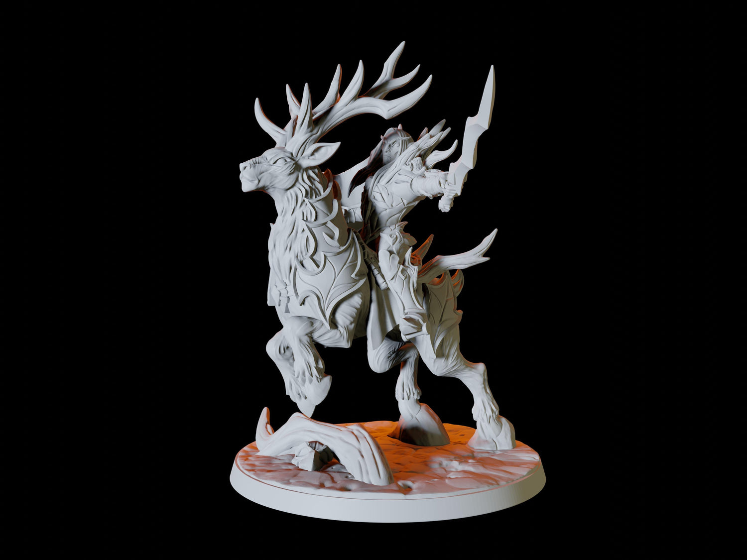 Three Elf Riders on Giant Stags Miniature for Dungeons and Dragons, Pathfinder or other TTRPGs
