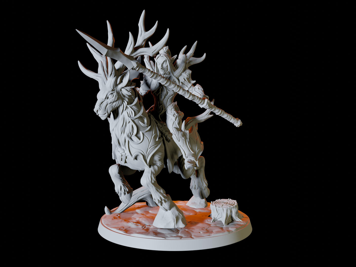 Three Elf Riders on Giant Stags Miniature for Dungeons and Dragons, Pathfinder or other TTRPGs