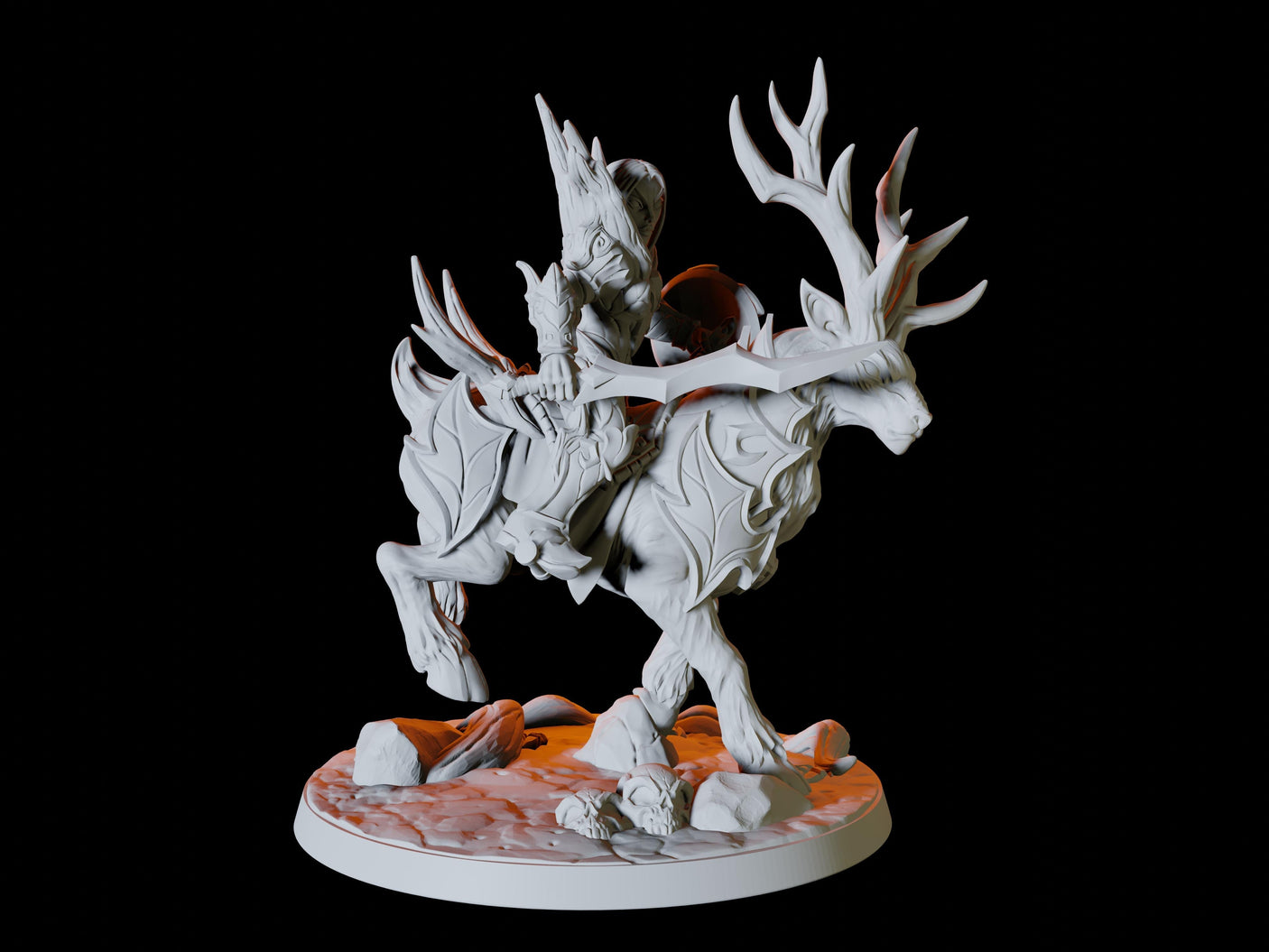 Three Elf Riders on Giant Stags Miniature for Dungeons and Dragons, Pathfinder or other TTRPGs