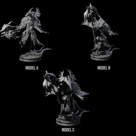 Three Feral Raven Druids Miniature for Dungeons and Dragons, Pathfinder or other TTRPGs