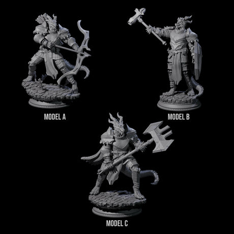 Three Fighting Dragonborn Dragonguard Miniature for Dungeons and Dragons, Pathfinder or other TTRPGs