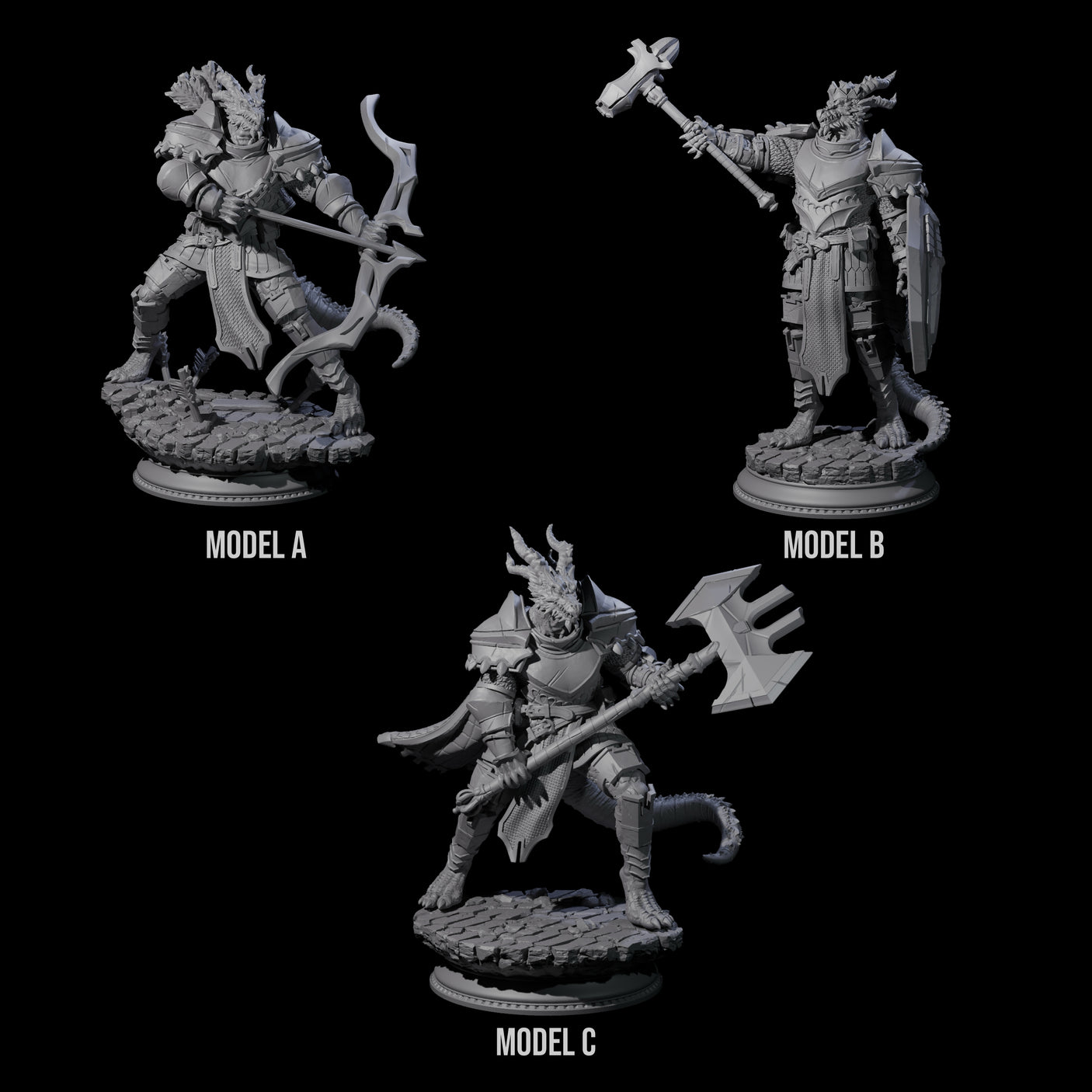 Three Fighting Dragonborn Dragonguard Miniature for Dungeons and Dragons, Pathfinder or other TTRPGs