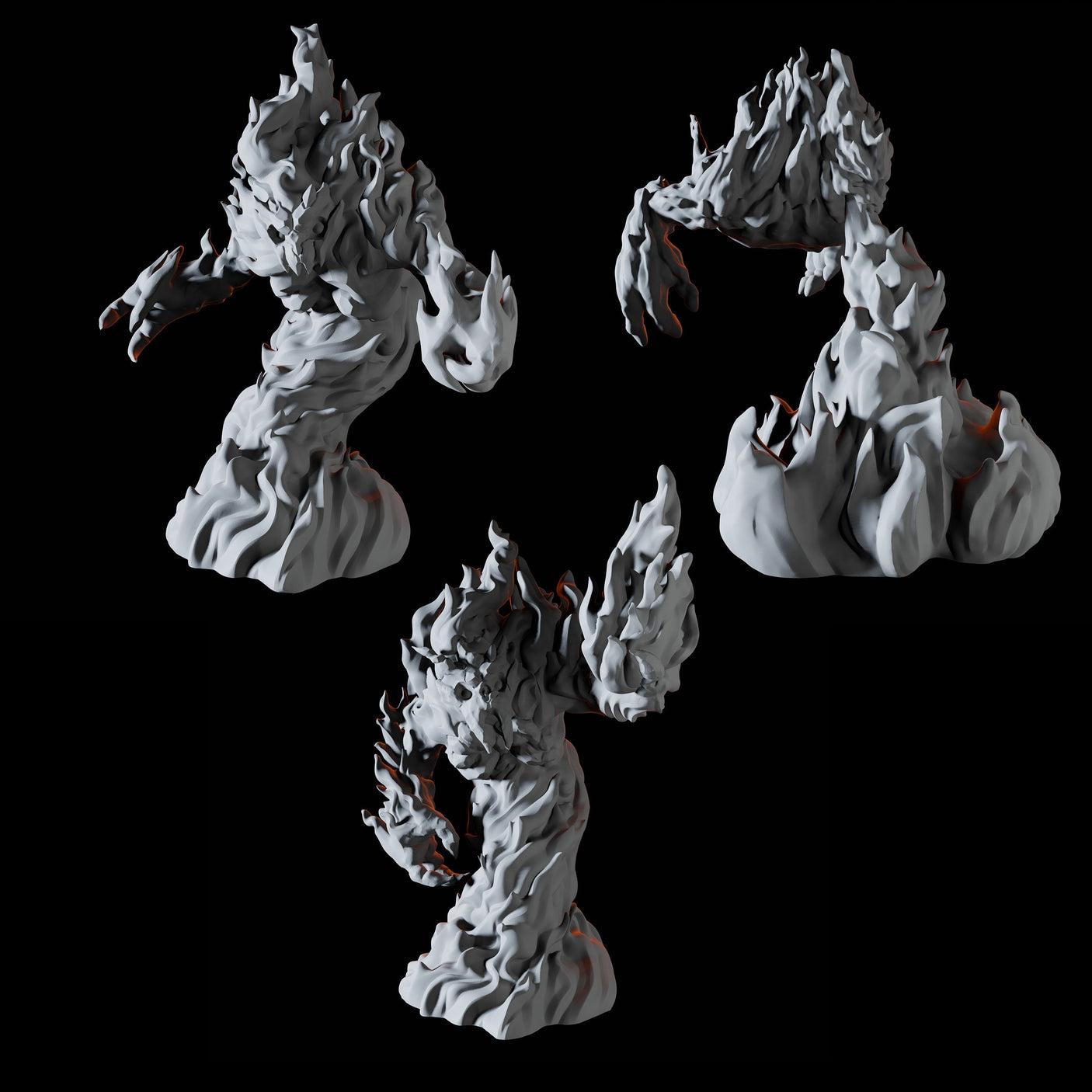 Three Fire Elementals Miniature for Dungeons and Dragons, Pathfinder or other TTRPGs