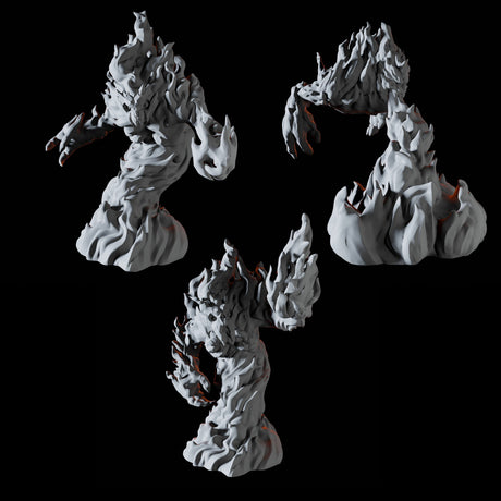 Three Fire Elementals Miniature for Dungeons and Dragons, Pathfinder or other TTRPGs