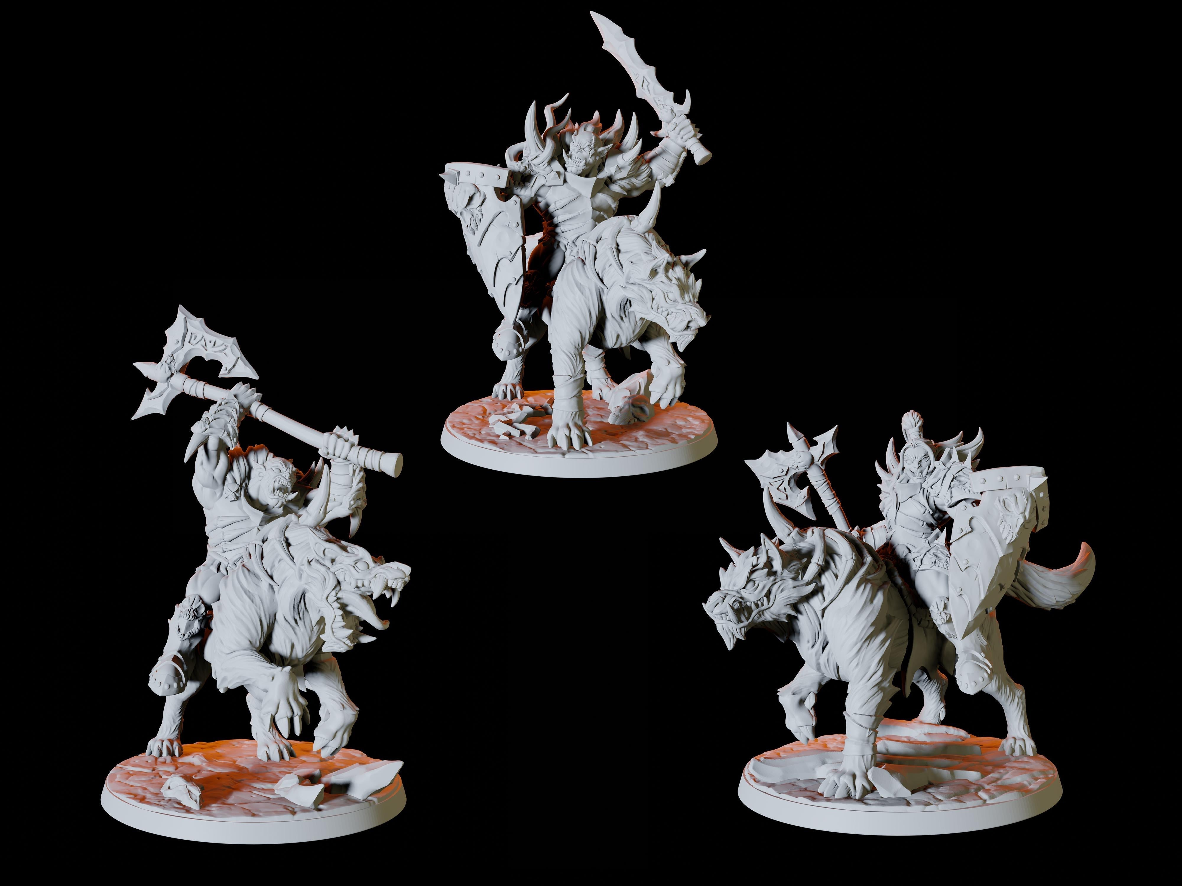 Three Frost Orc Worg Riders Miniatures for Dungeons and Dragons - Myth Forged