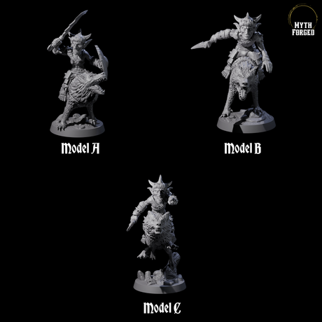 Three Galloping Goblin Riders Miniature for Dungeons and Dragons, Pathfinder or other TTRPGs