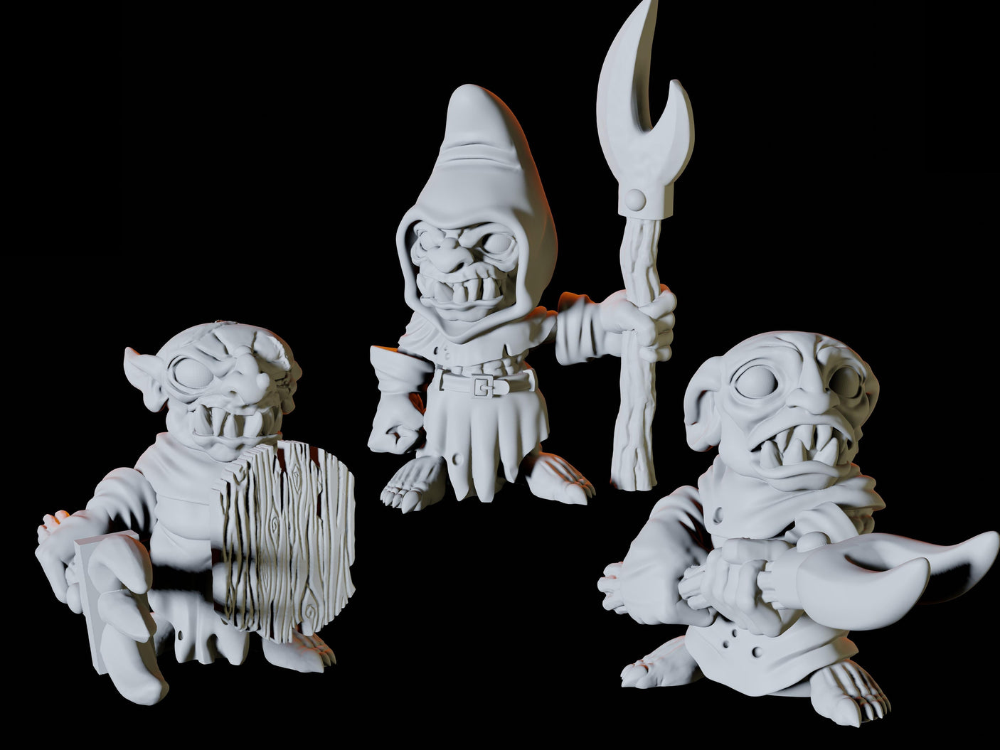 Three Goblin Shepherds Miniature for Dungeons and Dragons, Pathfinder or other TTRPGs