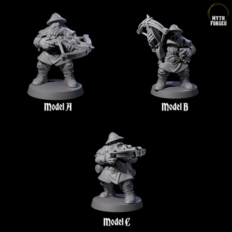 Three Grand Dwarf Crossbowmen Miniature for Dungeons and Dragons, Pathfinder or other TTRPGs