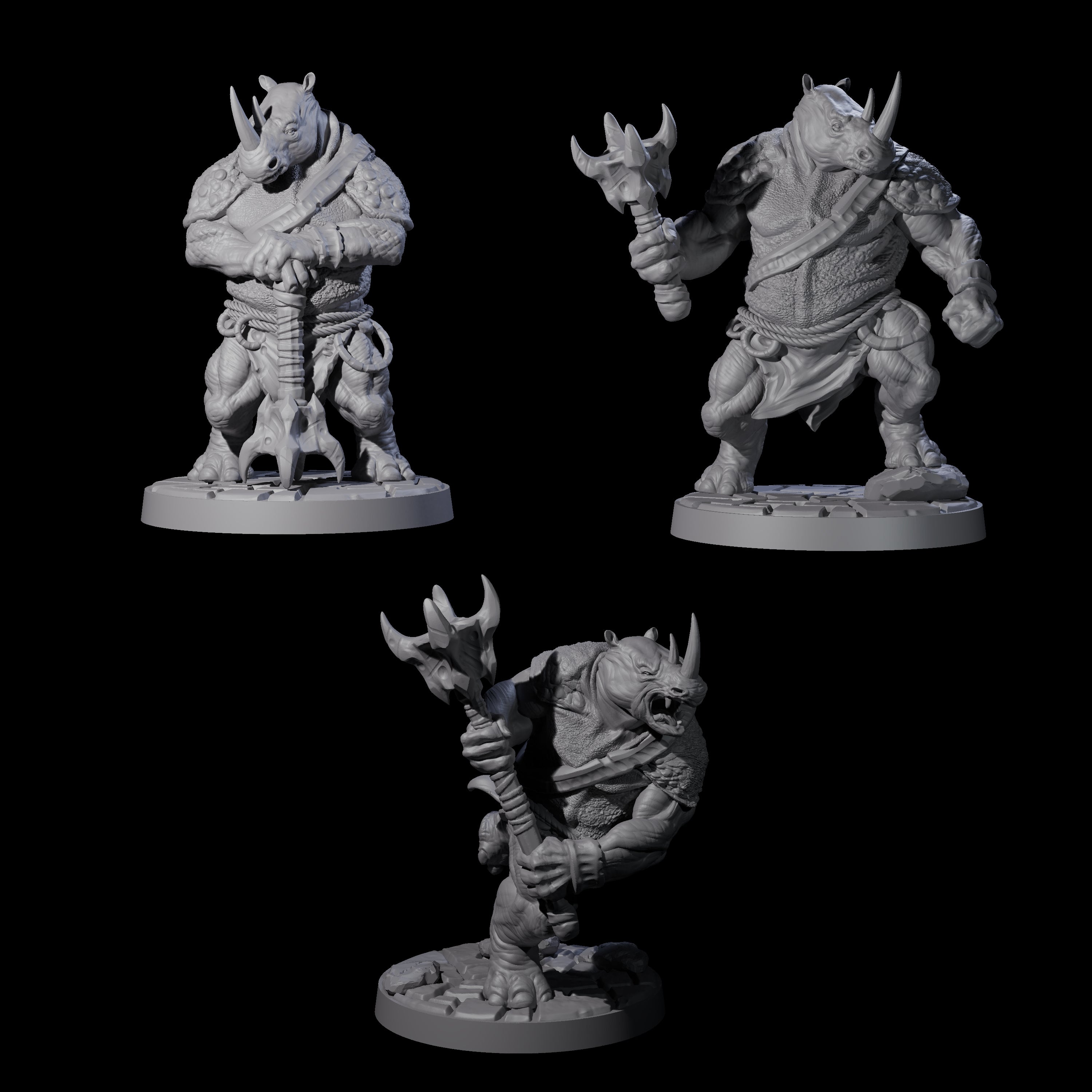 Three Grim Rhinofolk Gladiators Miniature for Dungeons and Dragons, Pathfinder or other TTRPGs