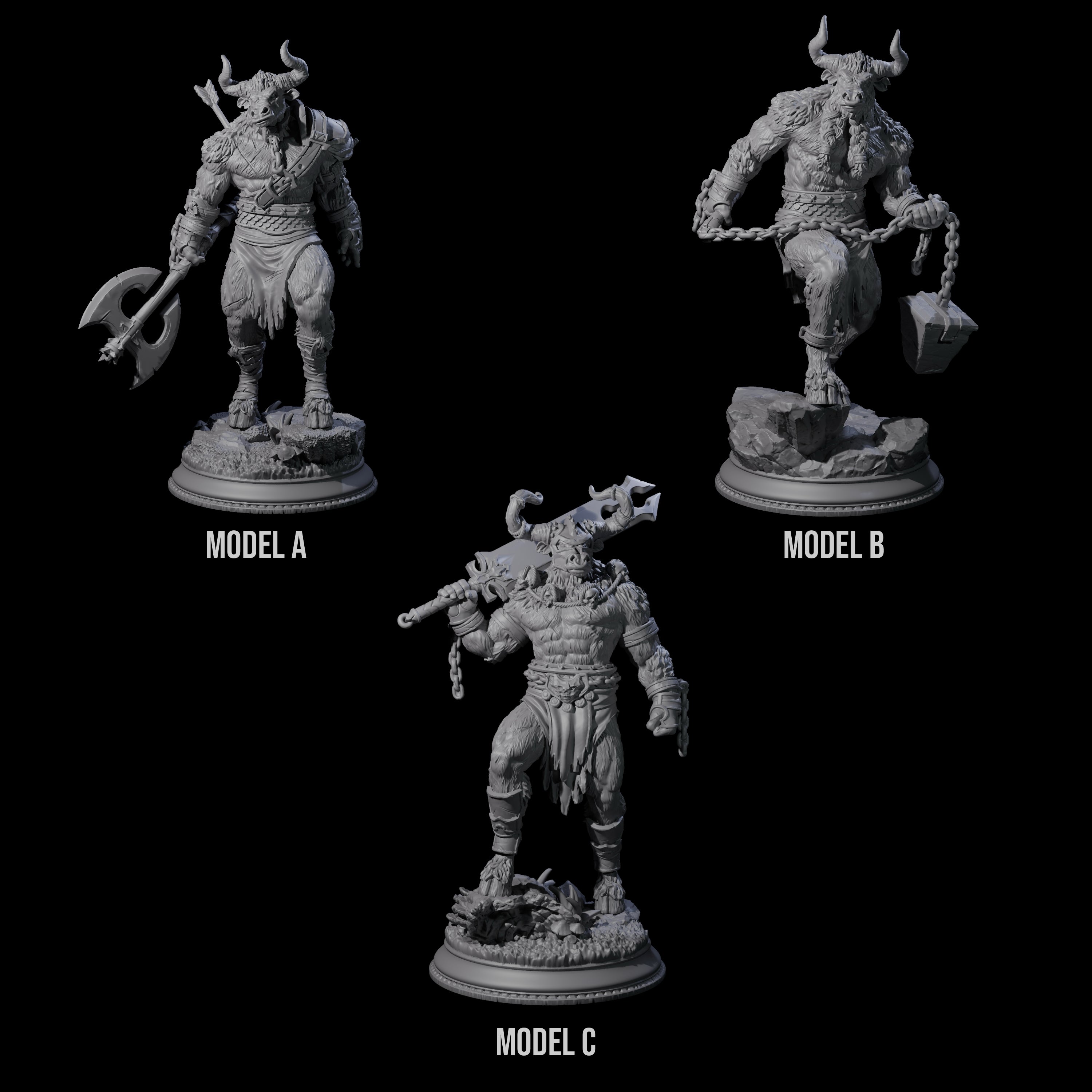 Three Grizzly Minotaur Warriors Miniature for Dungeons and Dragons, Pathfinder or other TTRPGs