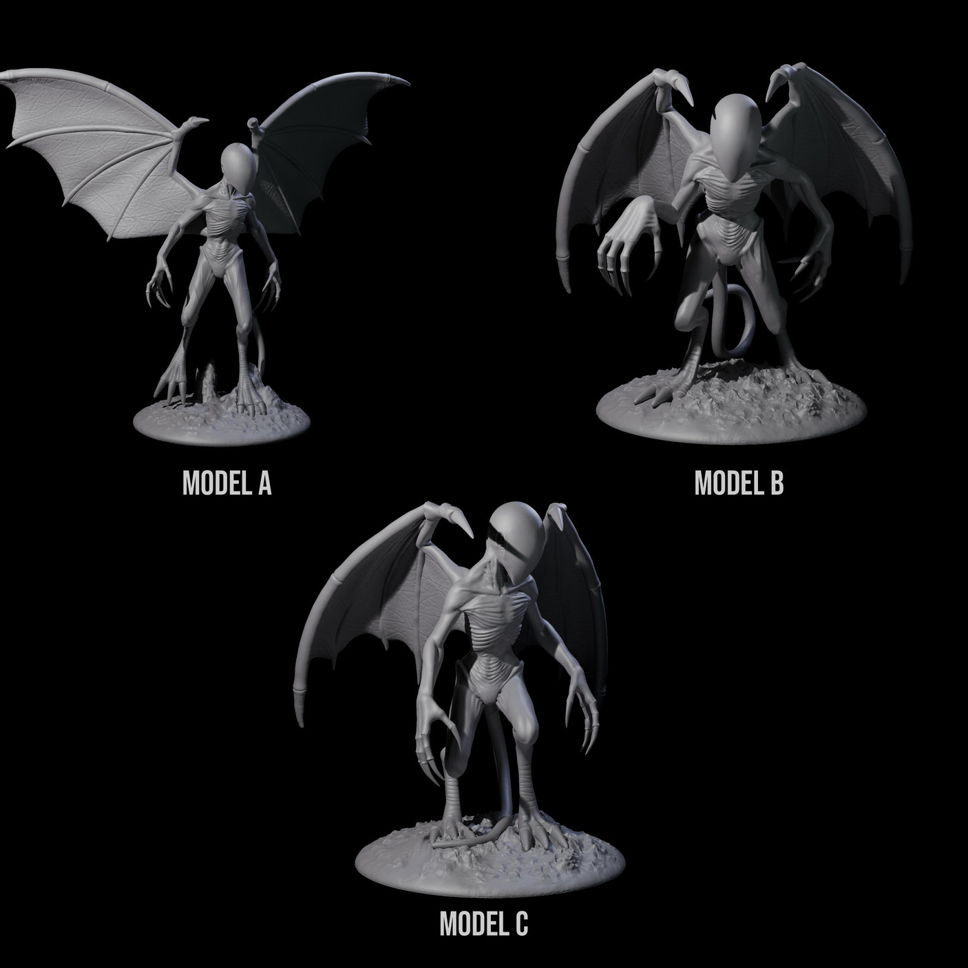 Three Haunting Nightgaunts Miniature for Dungeons and Dragons, Pathfinder or other TTRPGs