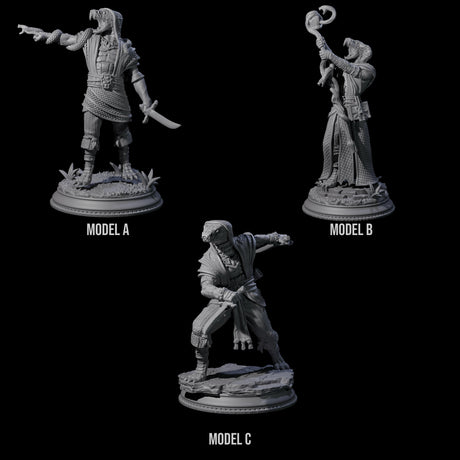 Three Hissing Cultists Miniature for Dungeons and Dragons, Pathfinder or other TTRPGs