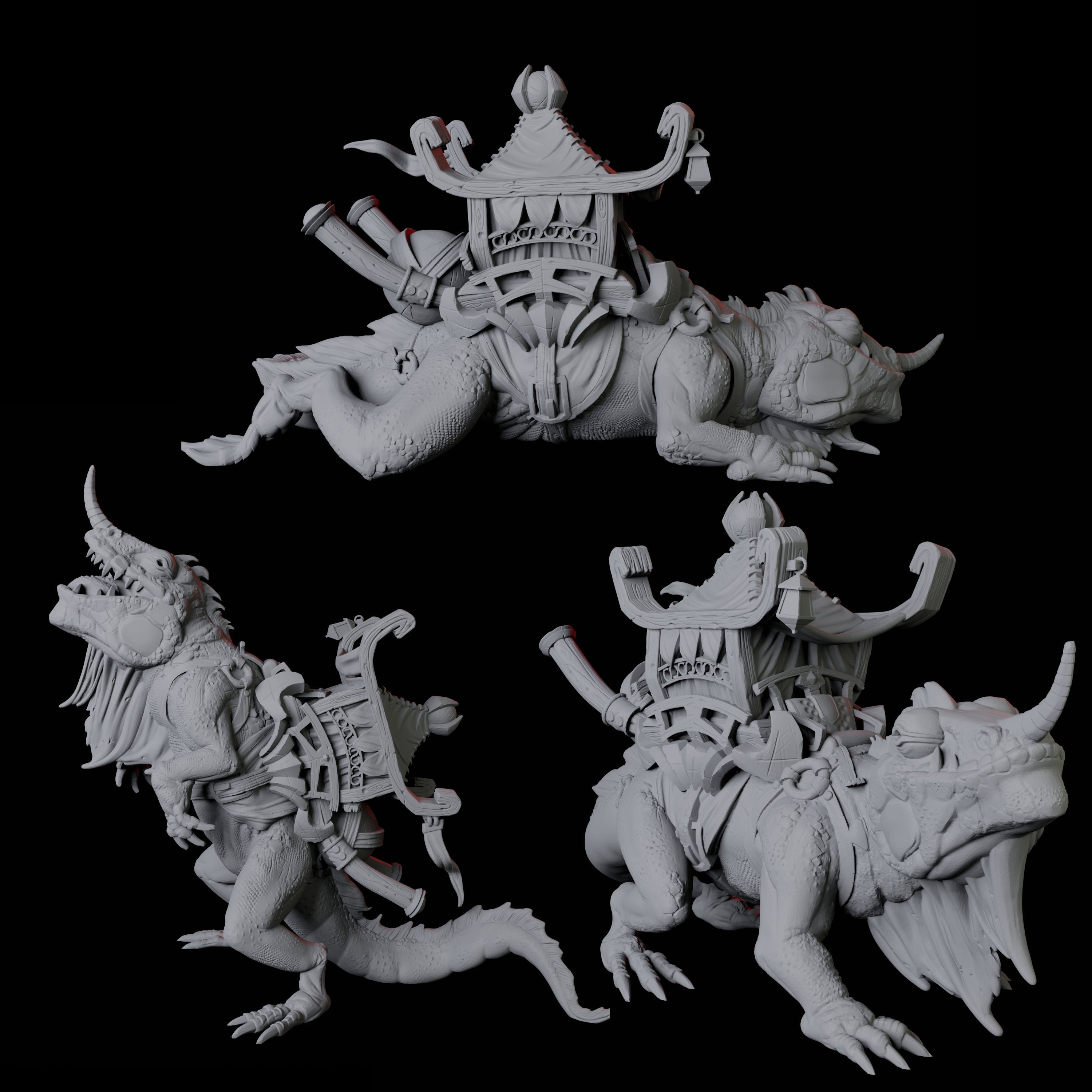 Three Howdah Lizards Miniature for Dungeons and Dragons, Pathfinder or other TTRPGs