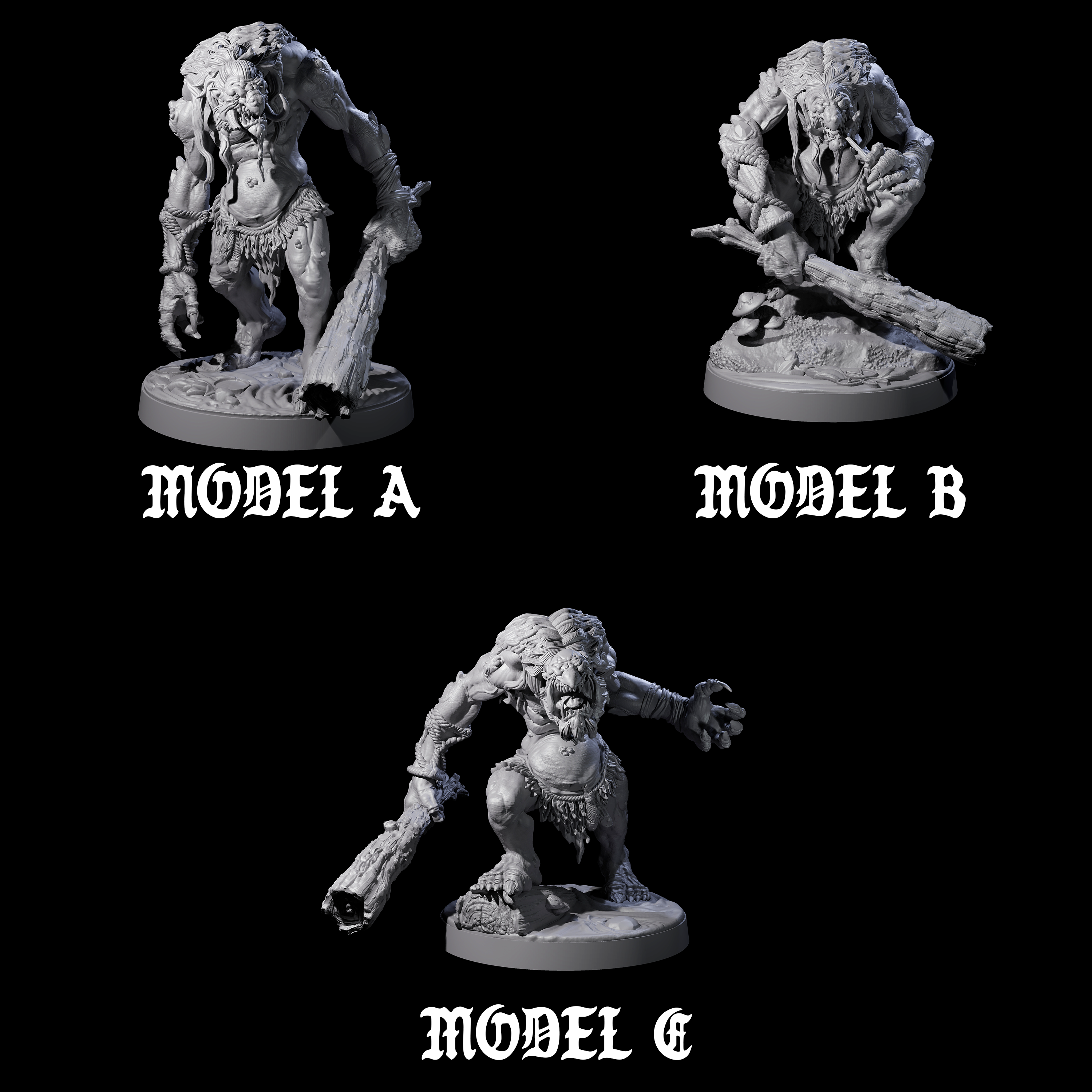 Three Hunch Back Trolls Miniature for Dungeons and Dragons, Pathfinder or other TTRPGs
