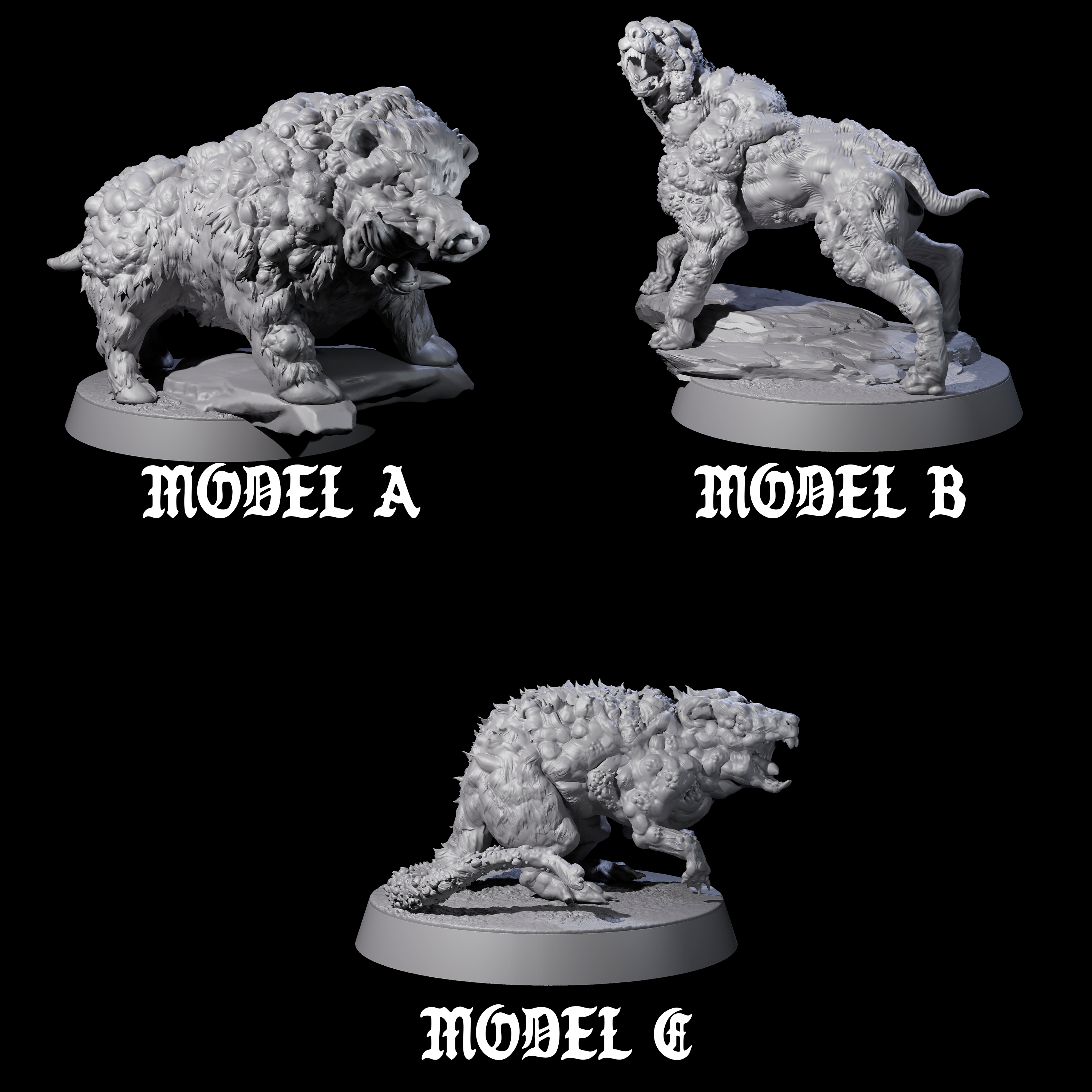 Three Infested Animals Miniature for Dungeons and Dragons, Pathfinder or other TTRPGs