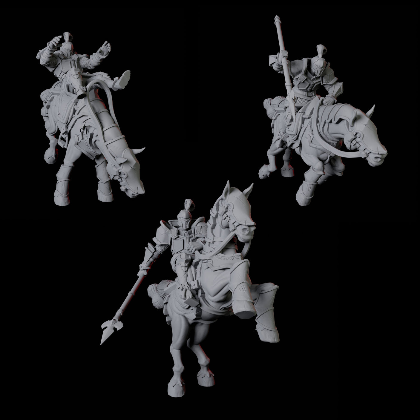 Three Knights on Horseback Miniature for Dungeons and Dragons, Pathfinder or other TTRPGs