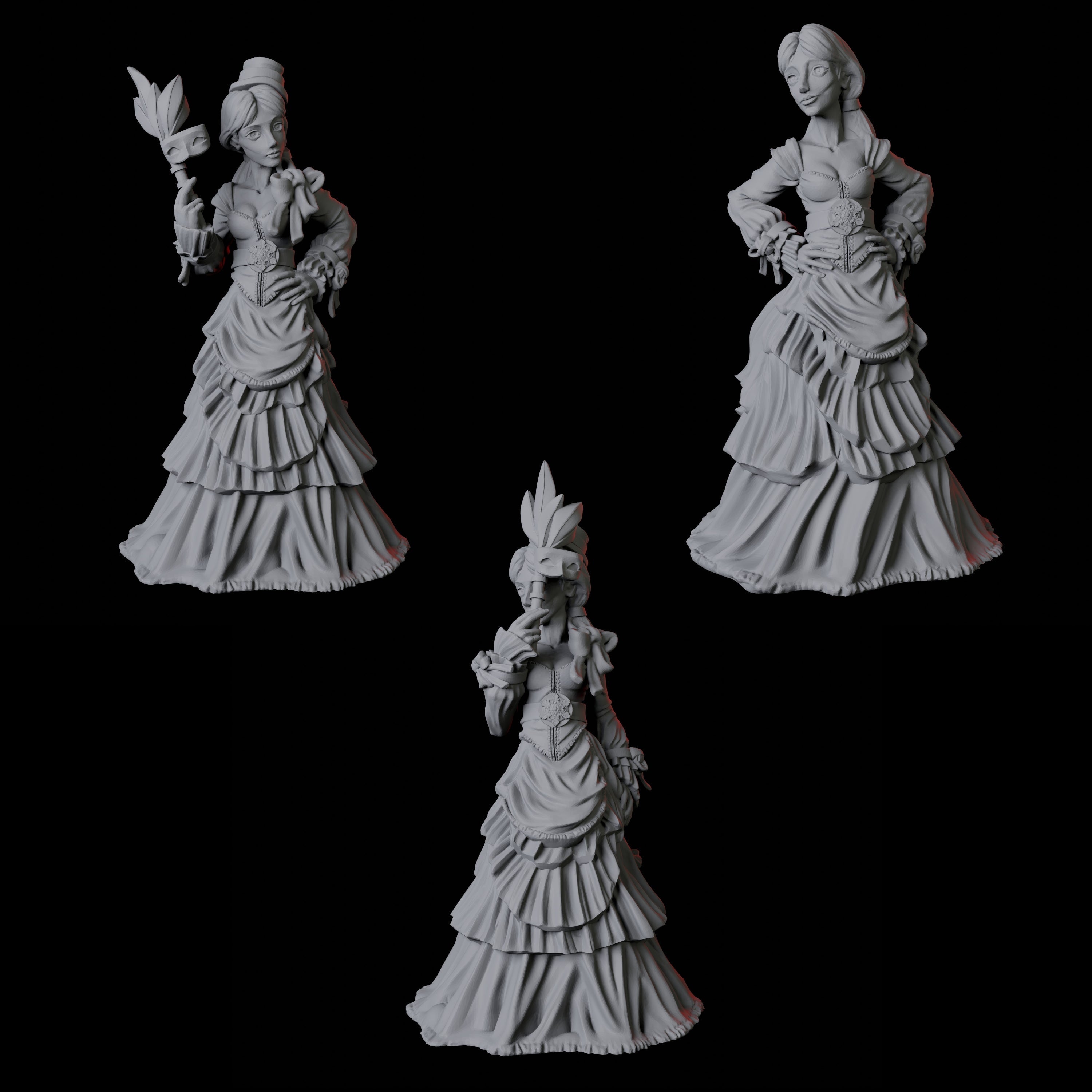 Three Ladies - Masquerade Ball Miniature for Dungeons and Dragons