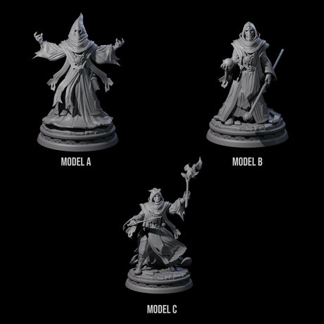 Three Masked Robed Cultists Miniature for Dungeons and Dragons, Pathfinder or other TTRPGs