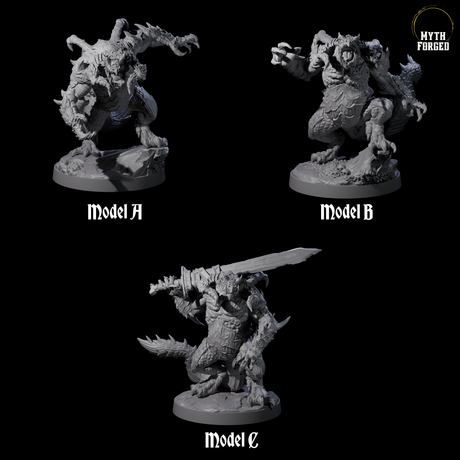Three Massive Dragon Ogres Miniature for Dungeons and Dragons, Pathfinder or other TTRPGs
