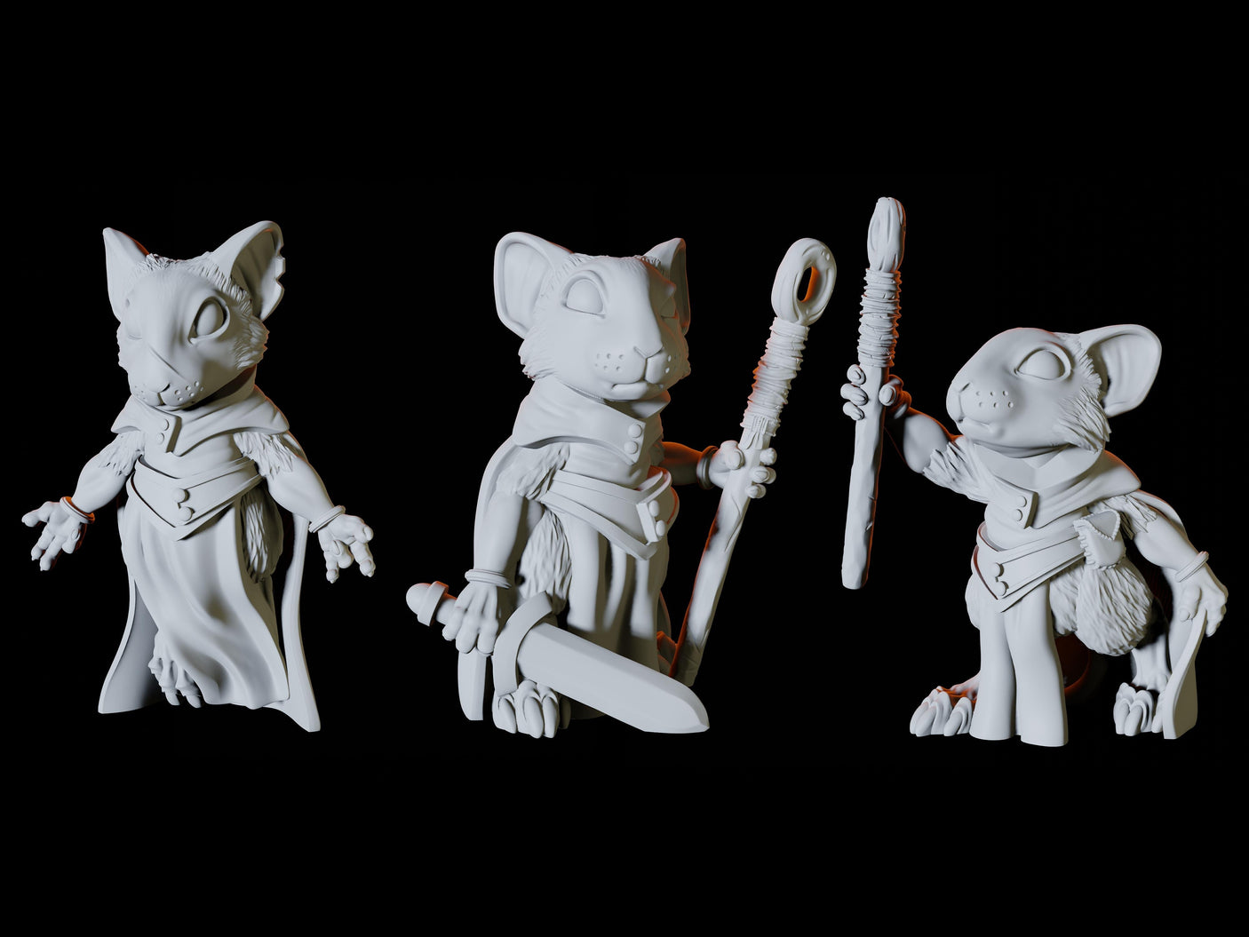 Three Mousling Clerics Miniature for Dungeons and Dragons, Pathfinder or other TTRPGs