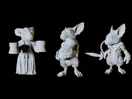 Three Mousling Commoners Miniature for Dungeons and Dragons, Pathfinder or other TTRPGs