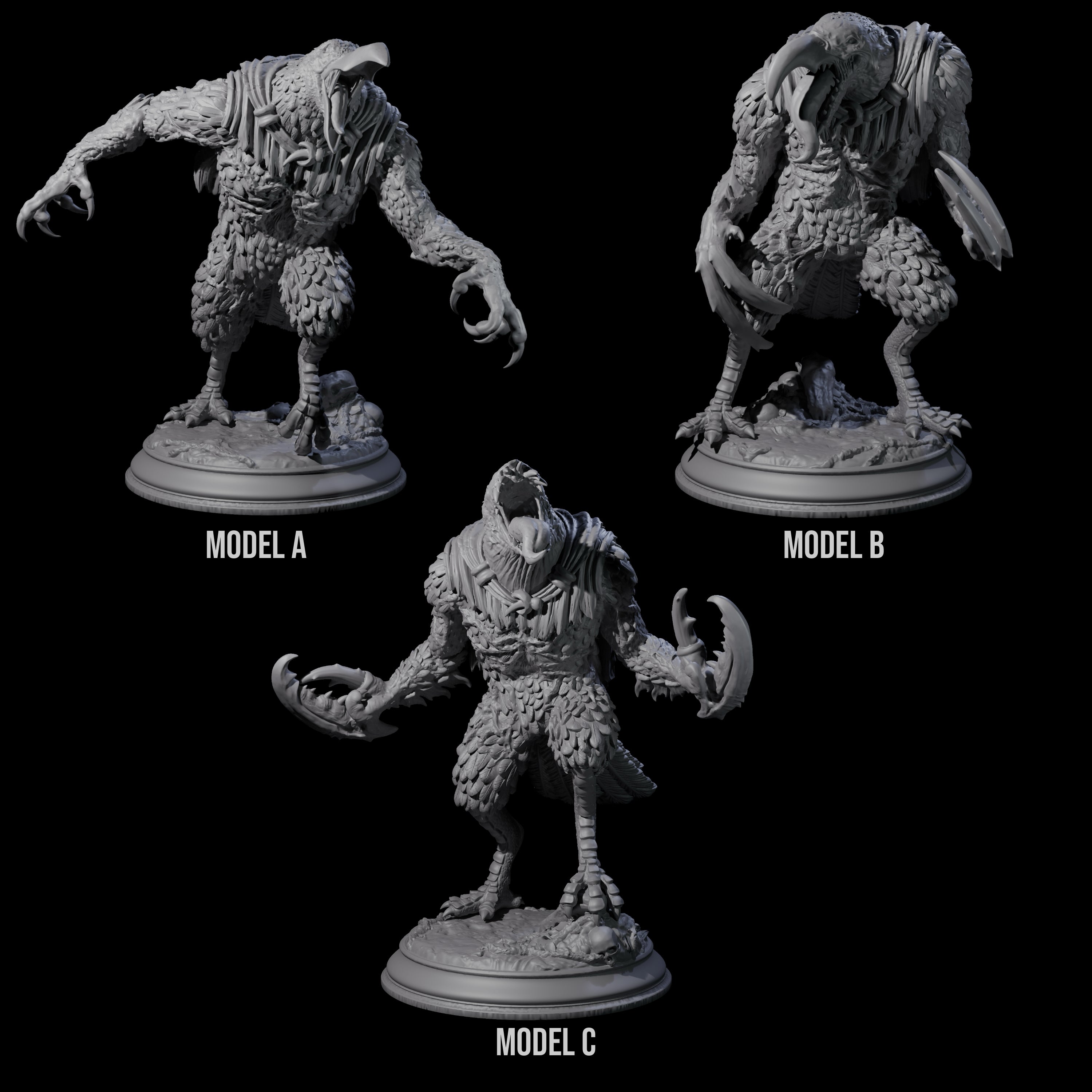 Three Mutated Kenku Miniature for Dungeons and Dragons, Pathfinder or other TTRPGs