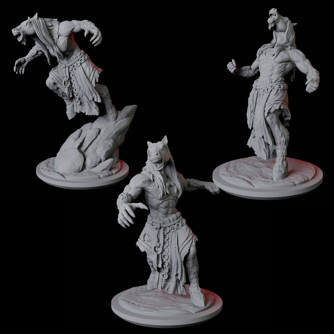 Three Neighing Reverse Centaurs Miniature for Dungeons and Dragons, Pathfinder or other TTRPGs