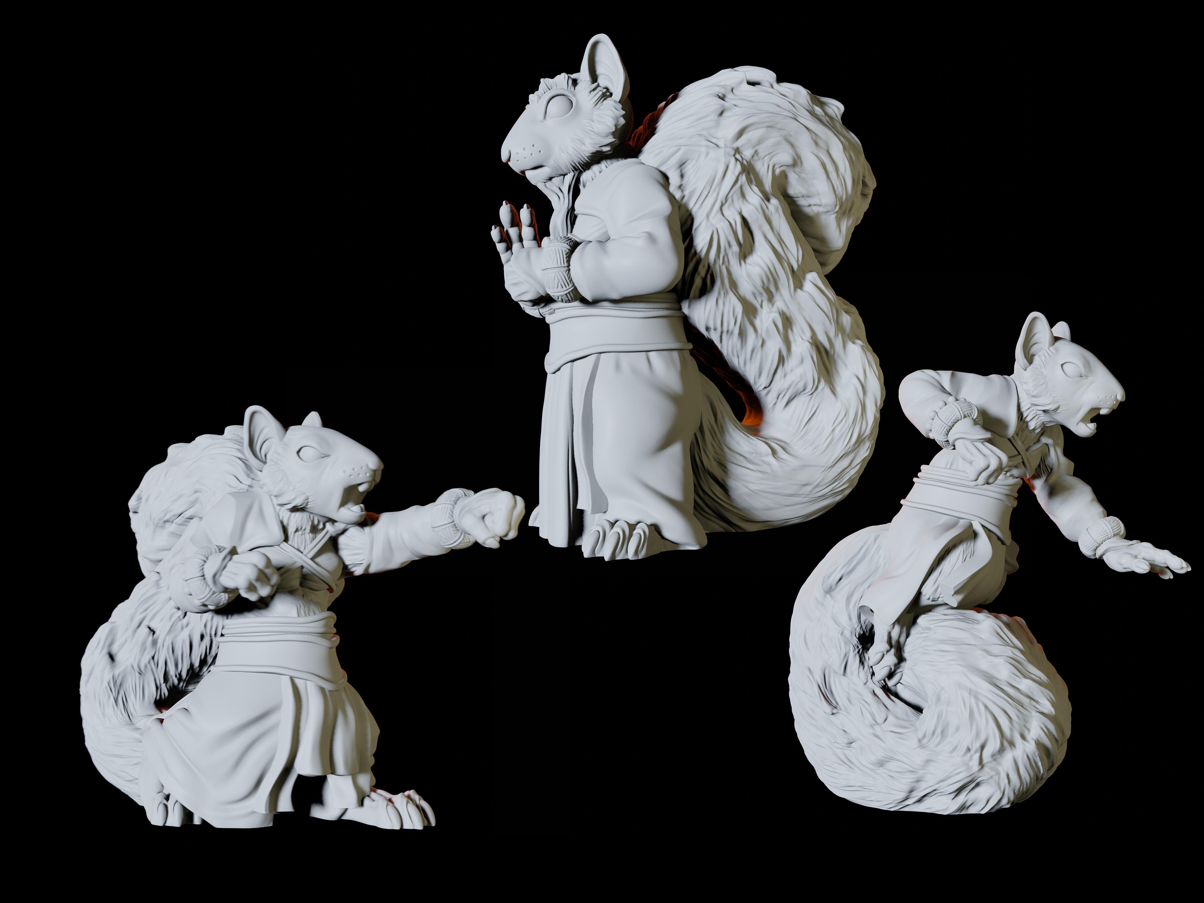 Three Nutchkin Squirrel Monks Miniatures for Dungeons and Dragons - Myth Forged