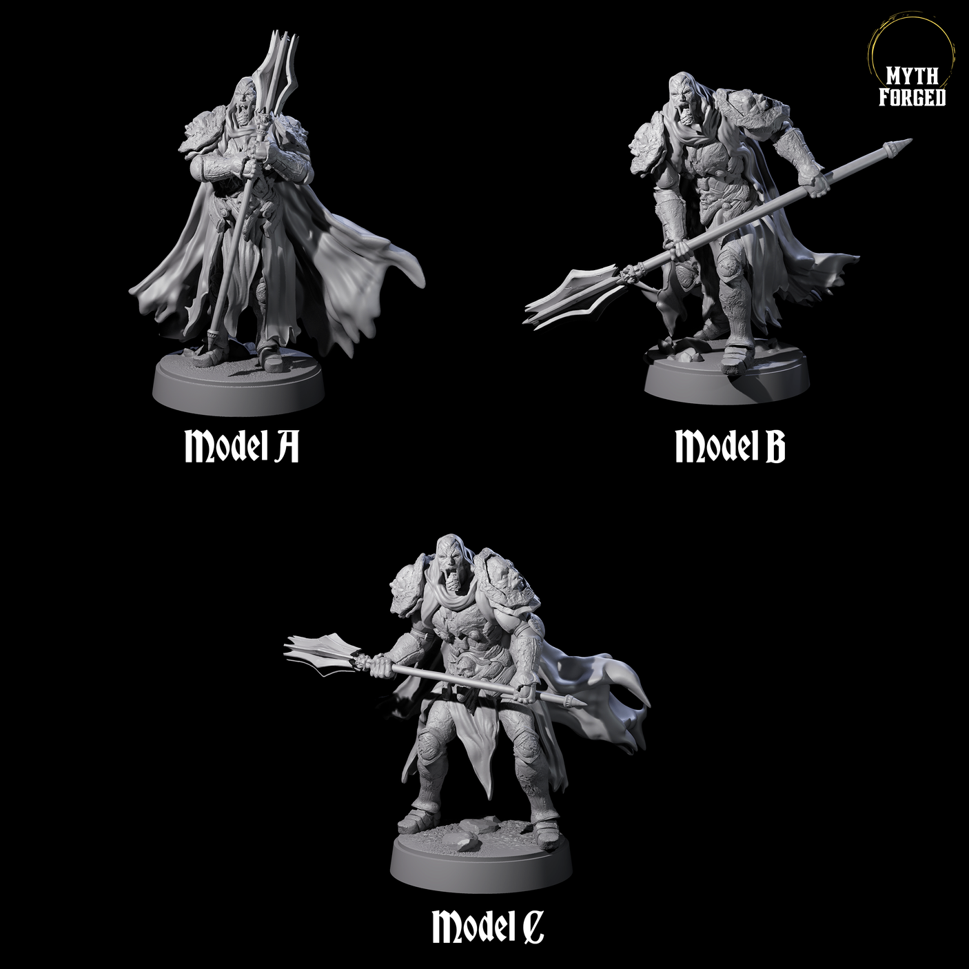 Three On Guard Death Knights Miniature for Dungeons and Dragons, Pathfinder or other TTRPGs
