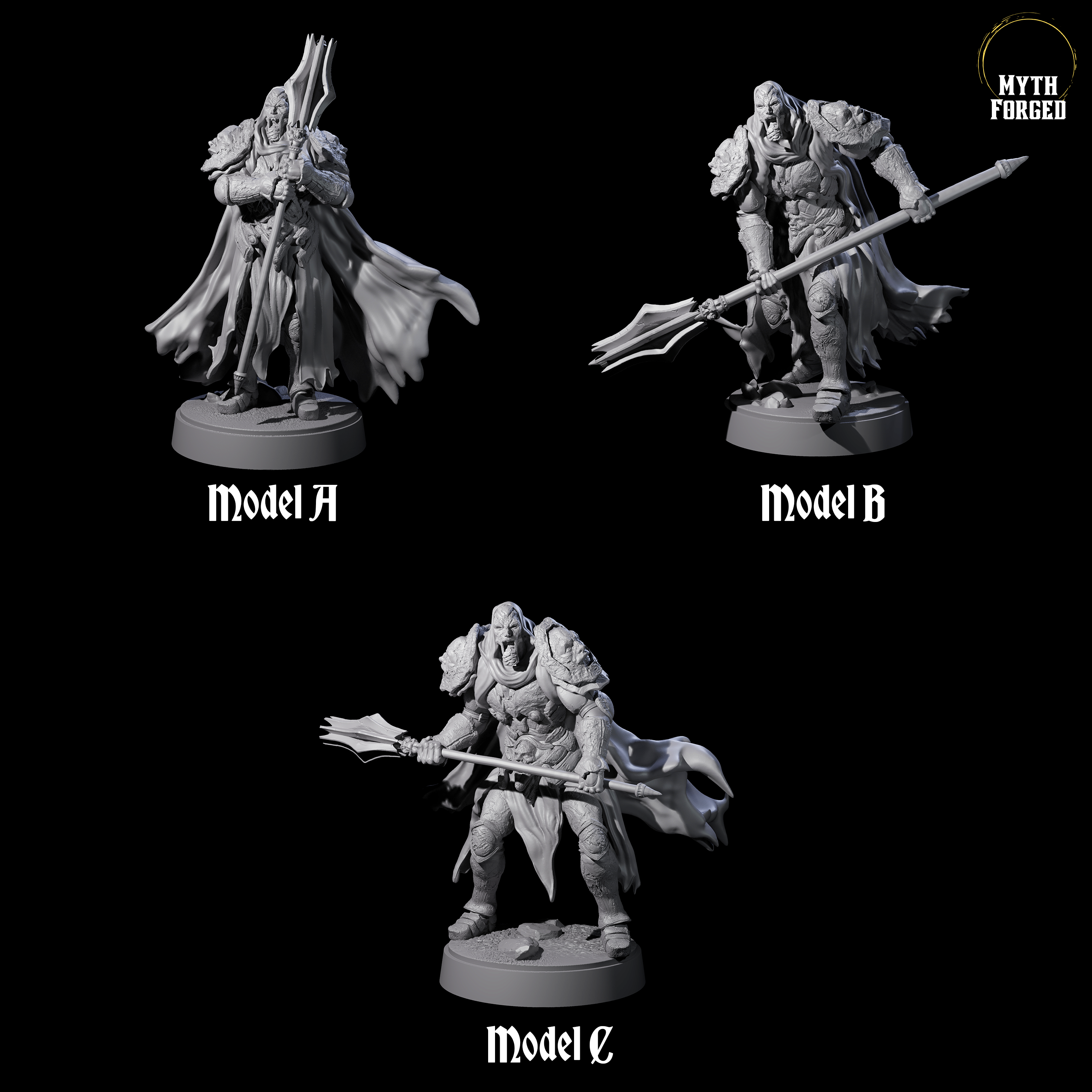 Three On Guard Death Knights Miniature for Dungeons and Dragons, Pathfinder or other TTRPGs