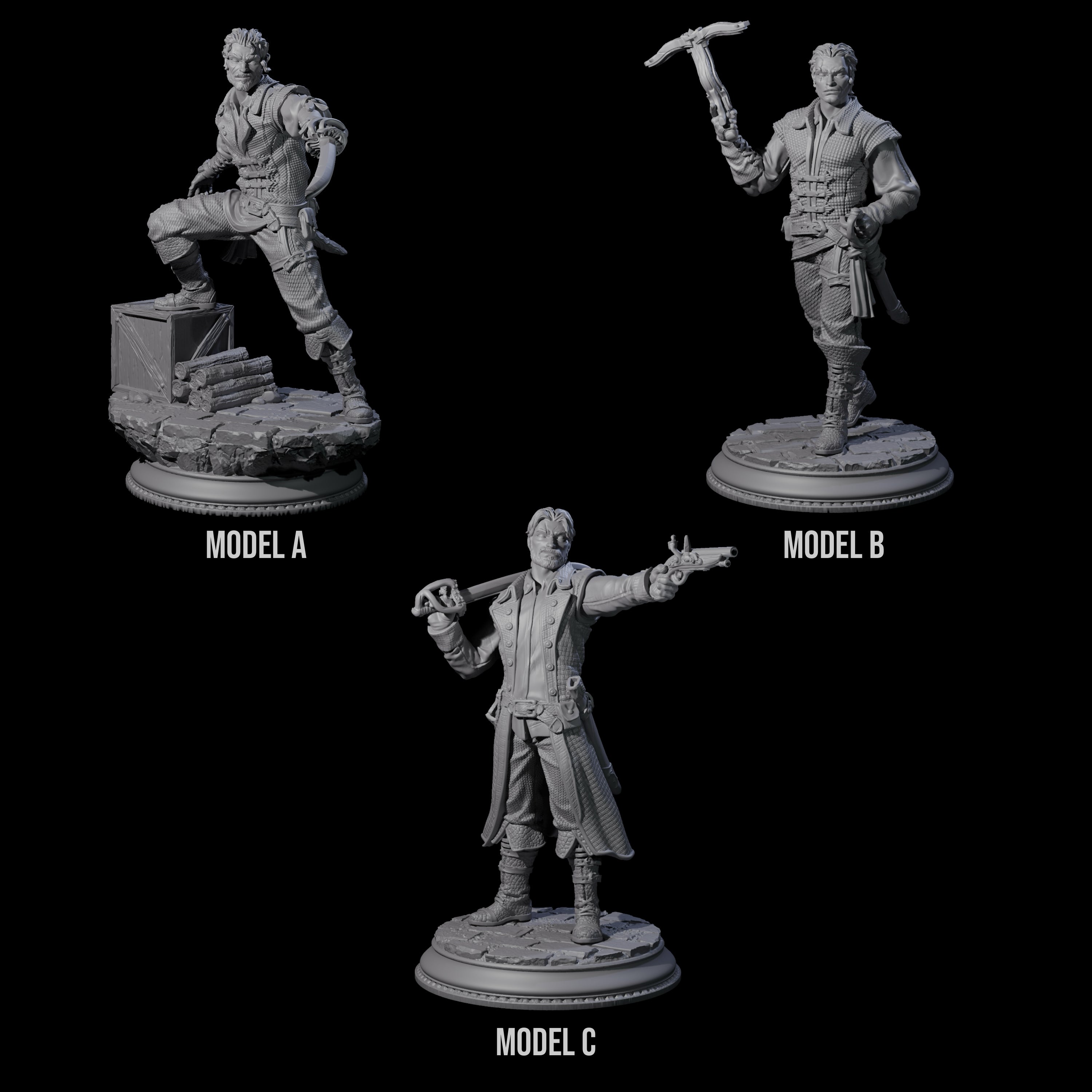 Three Pirate Enforcers Miniature for Dungeons and Dragons, Pathfinder or other TTRPGs