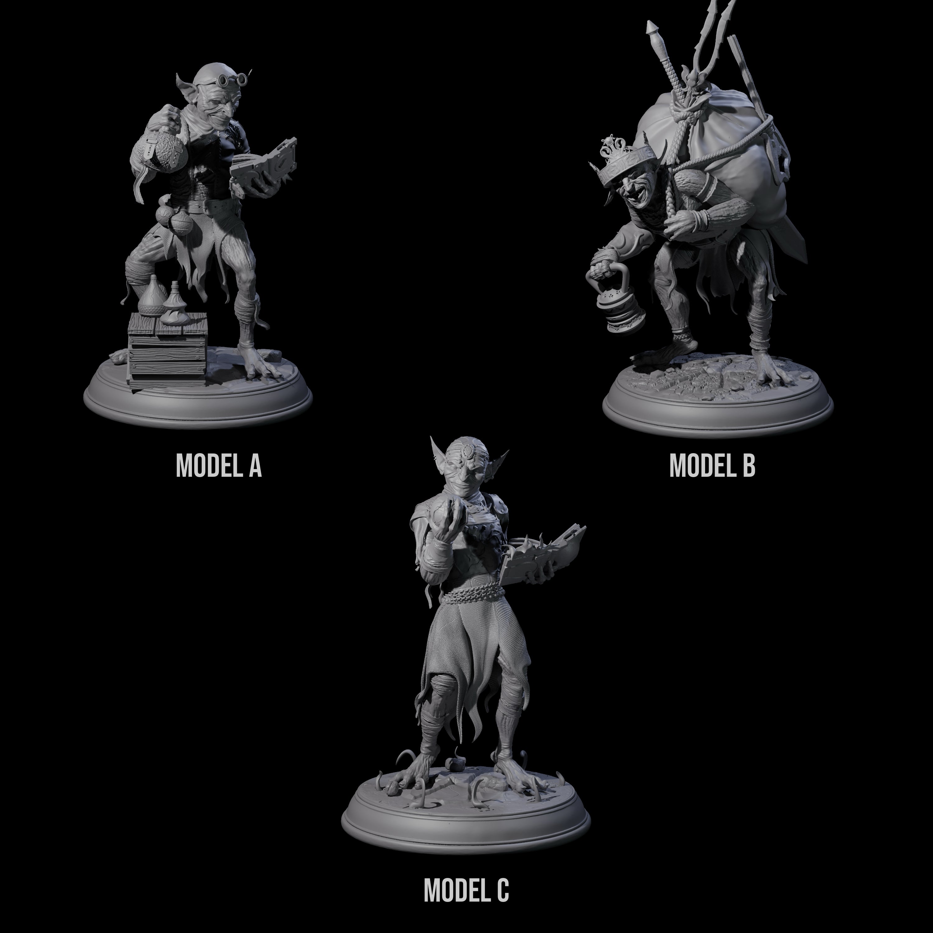 Three Plotting Goblins Miniature for Dungeons and Dragons, Pathfinder or other TTRPGs