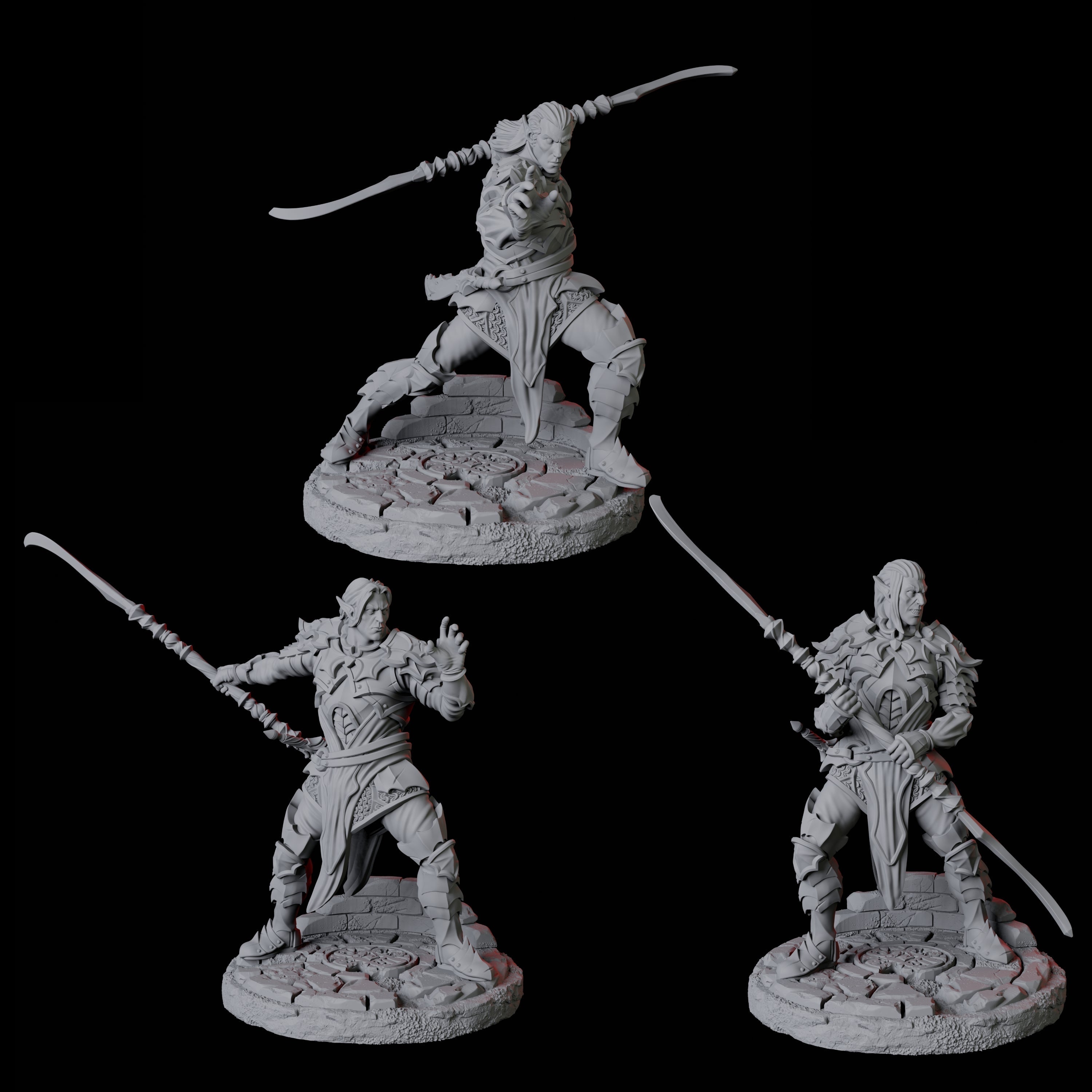 Three Poised Fighters Miniature for Dungeons and Dragons, Pathfinder or other TTRPGs