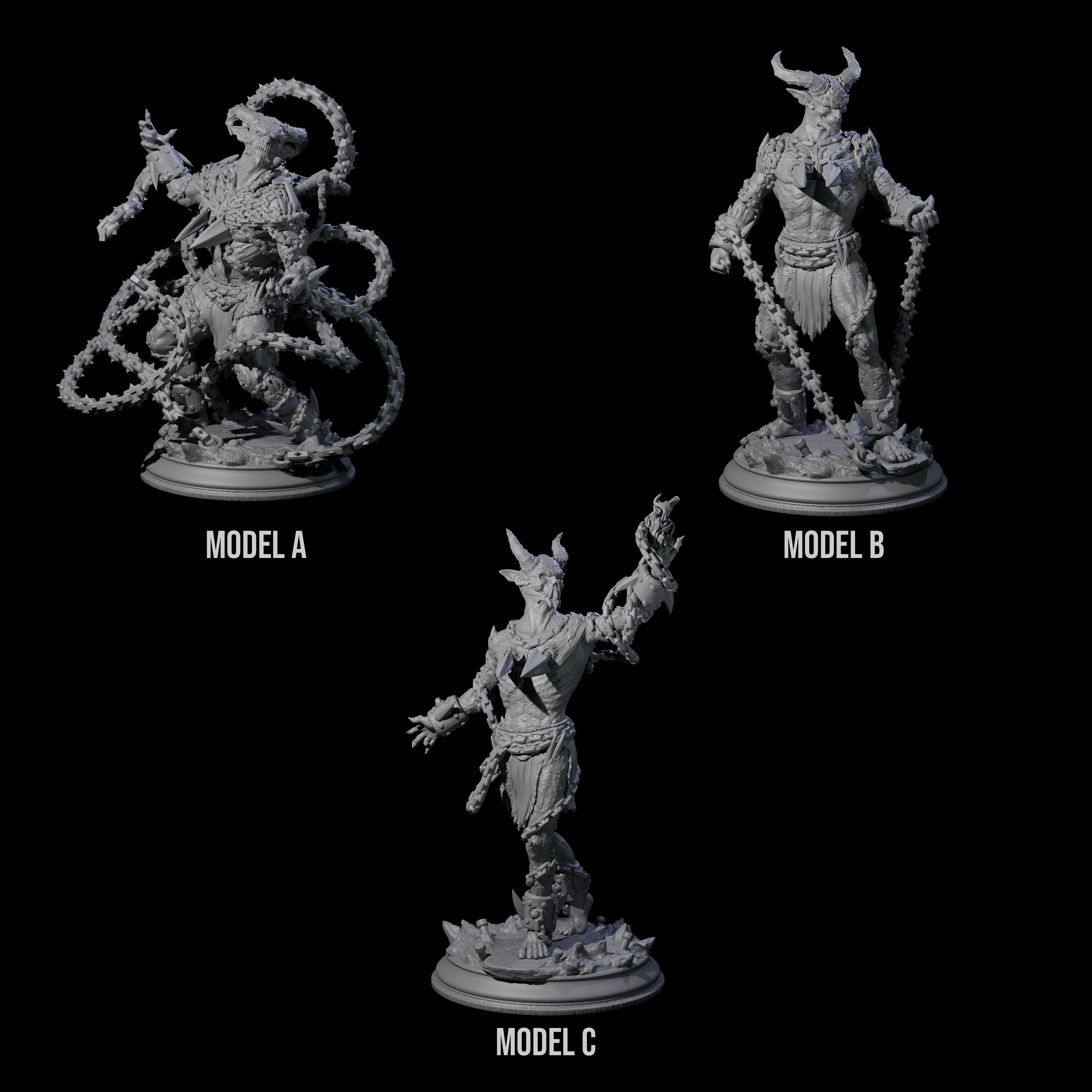 Three Raging Chained Devils Miniature for Dungeons and Dragons, Pathfinder or other TTRPGs