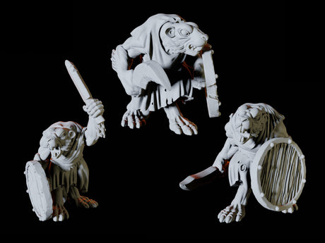 Three Ratfolk Warriors Miniature for Dungeons and Dragons, Pathfinder or other TTRPGs