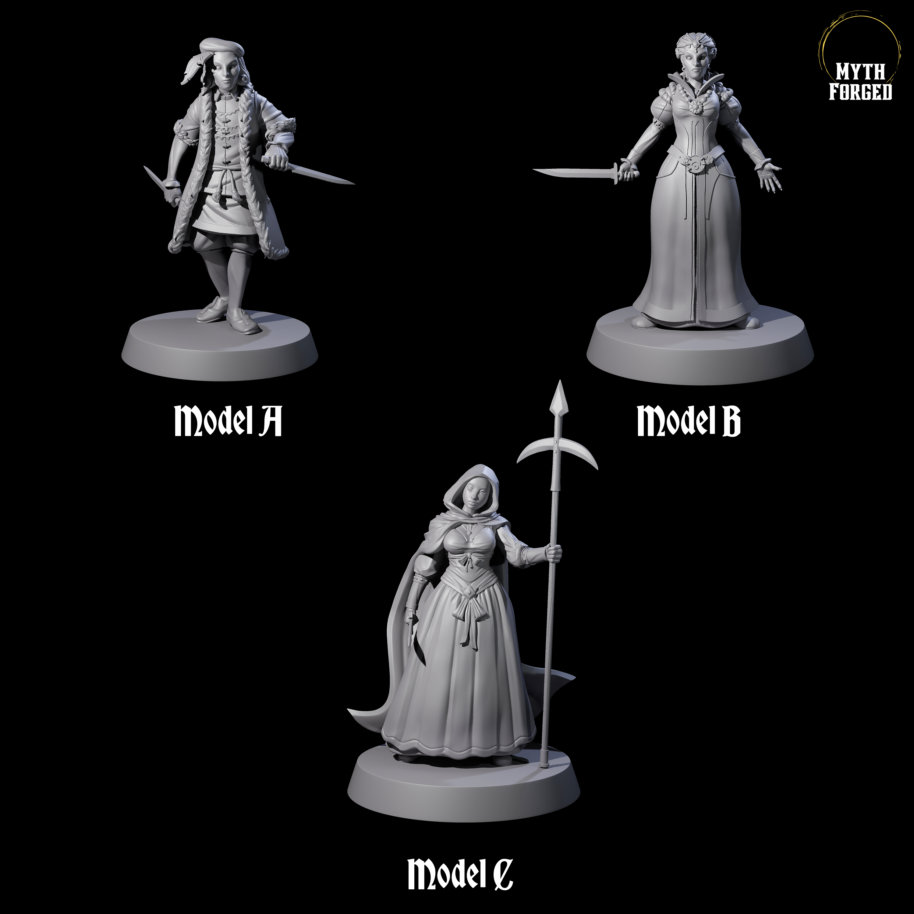 Three Rebellious Masked Citizens Miniature for Dungeons and Dragons, Pathfinder or other TTRPGs