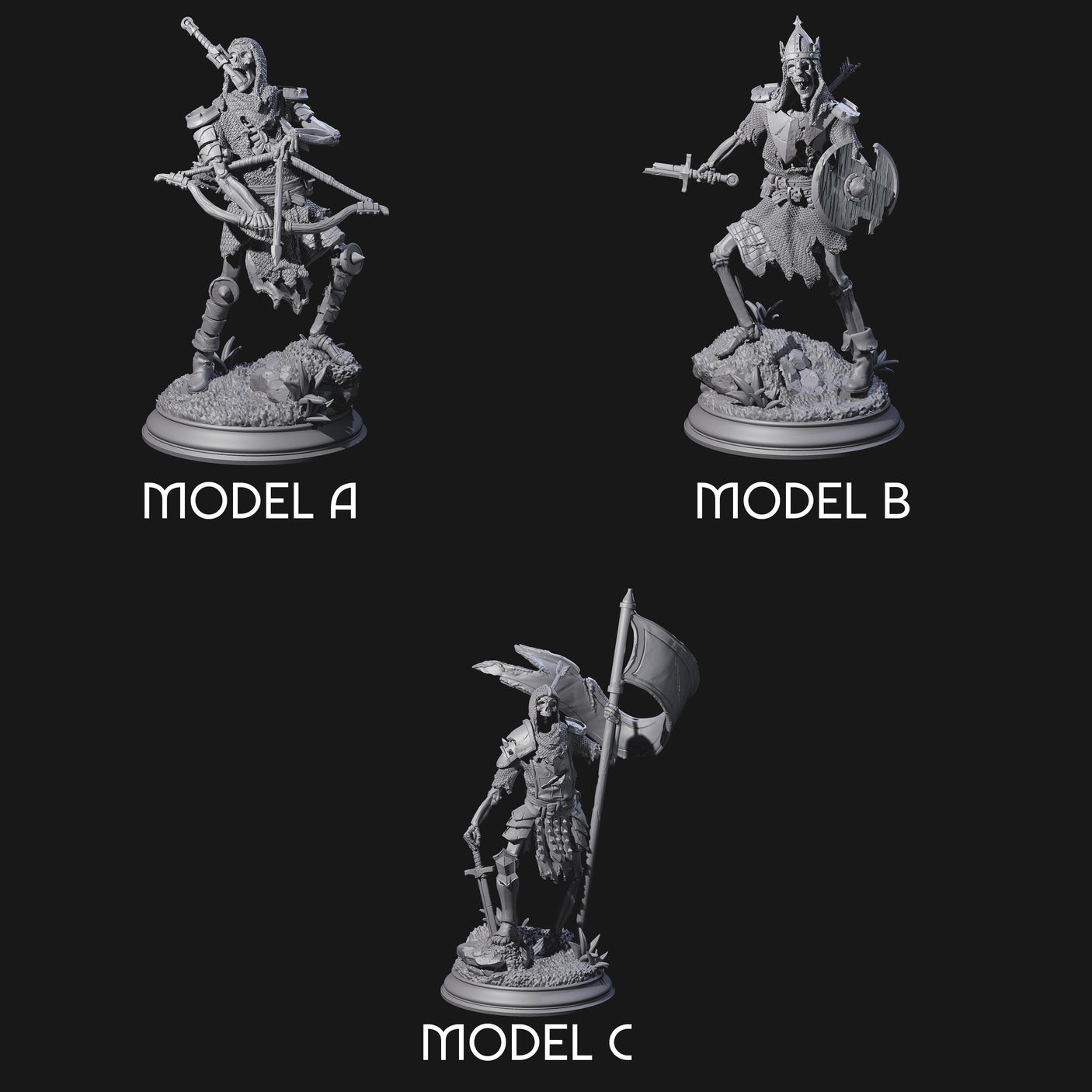 Three Relentless Skeleton Warriors Miniature for Dungeons and Dragons, Pathfinder or other TTRPGs