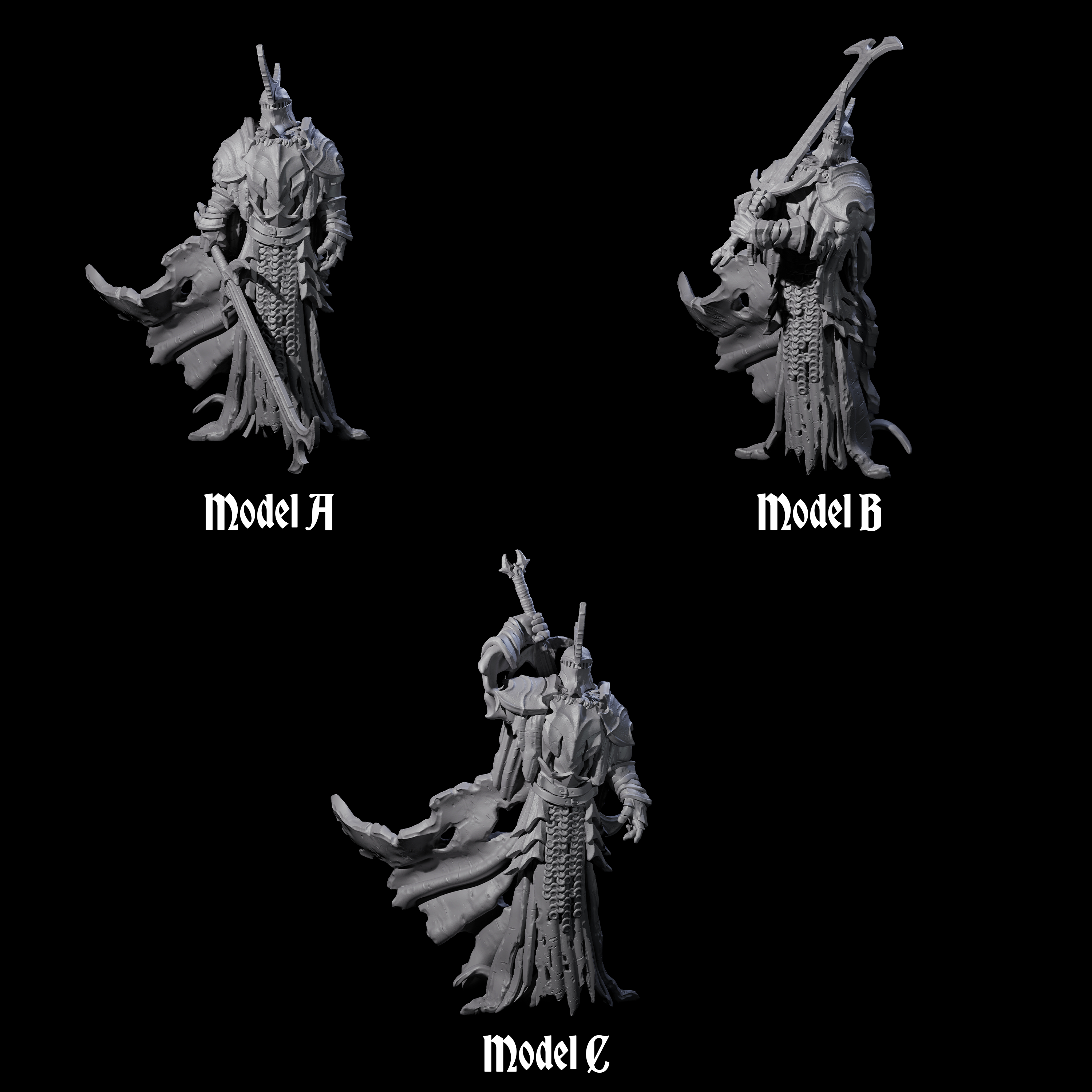 Three Sinister Graveknights Miniature for Dungeons and Dragons, Pathfinder or other TTRPGs