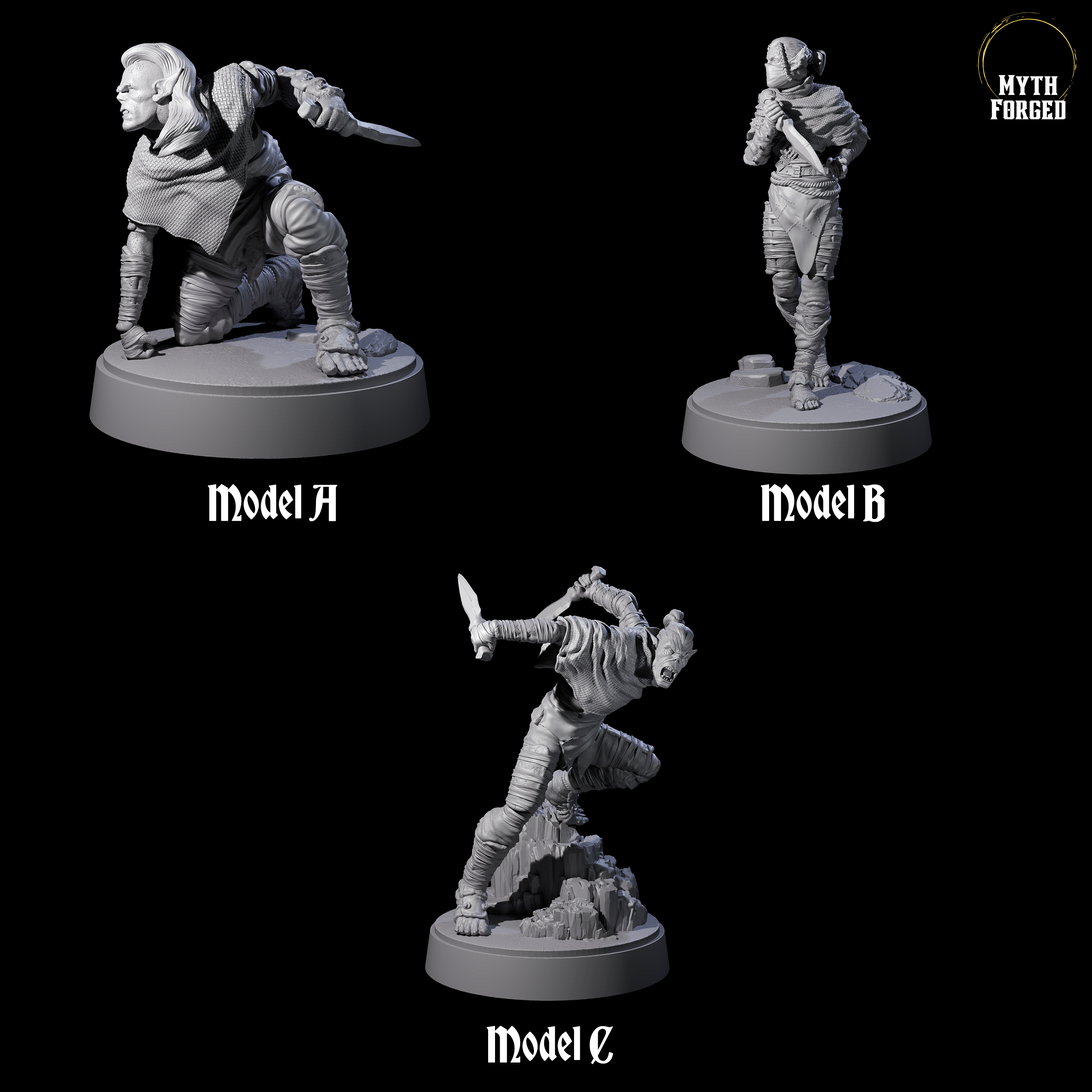 Three Sneaking Githyanki Rogues Miniature for Dungeons and Dragons, Pathfinder or other TTRPGs