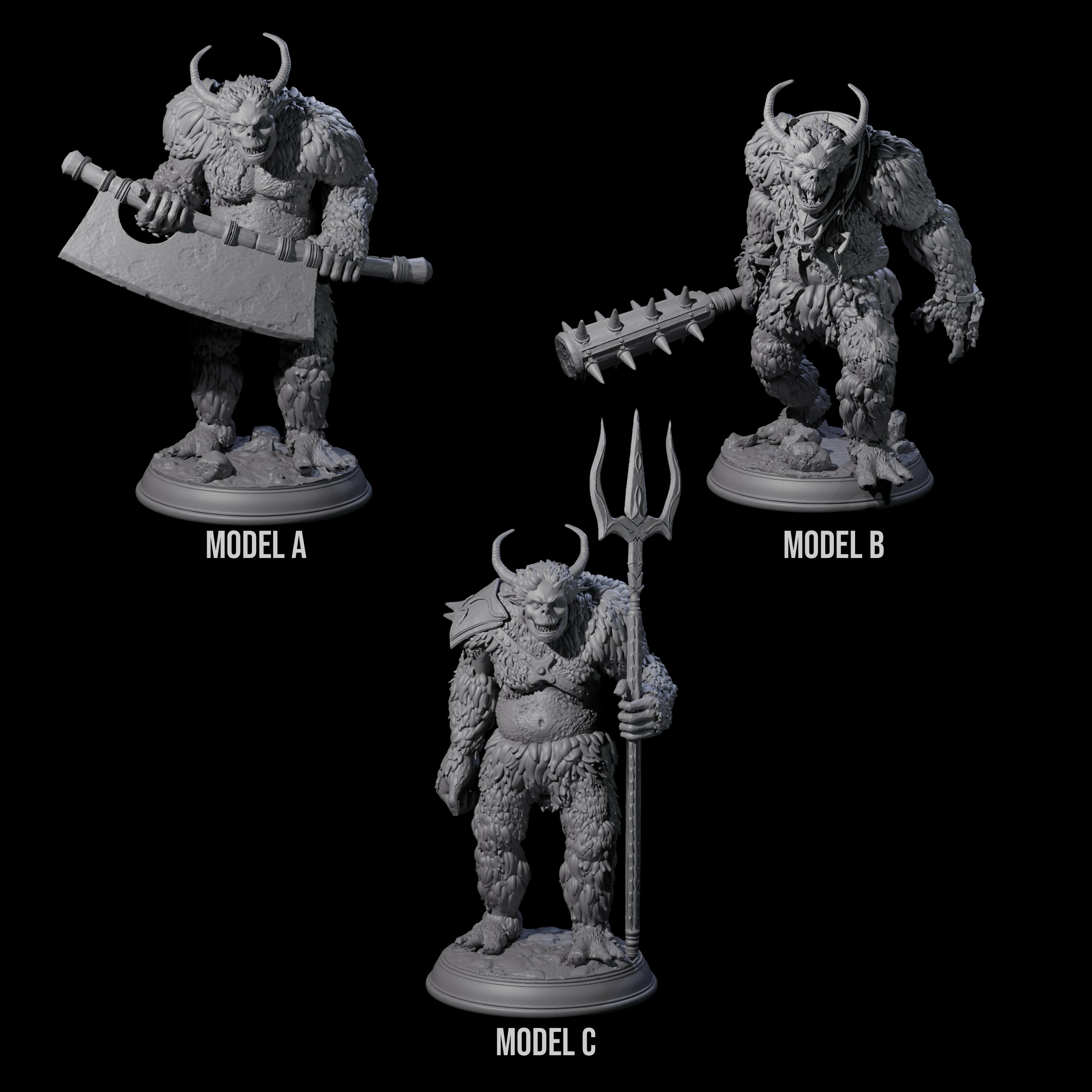 Three Snow Trolls Miniature for Dungeons and Dragons, Pathfinder or other TTRPGs